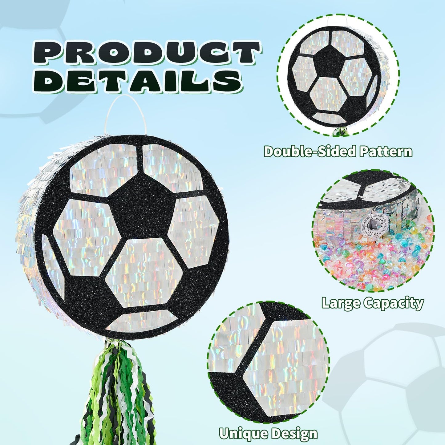 WERNNSAI Soccer Pinata - Soccer Ball Pinata with Blindfold and Stick for Sports Birthday Party Decoration Soccer Match Celebration Bachelorette Supplies