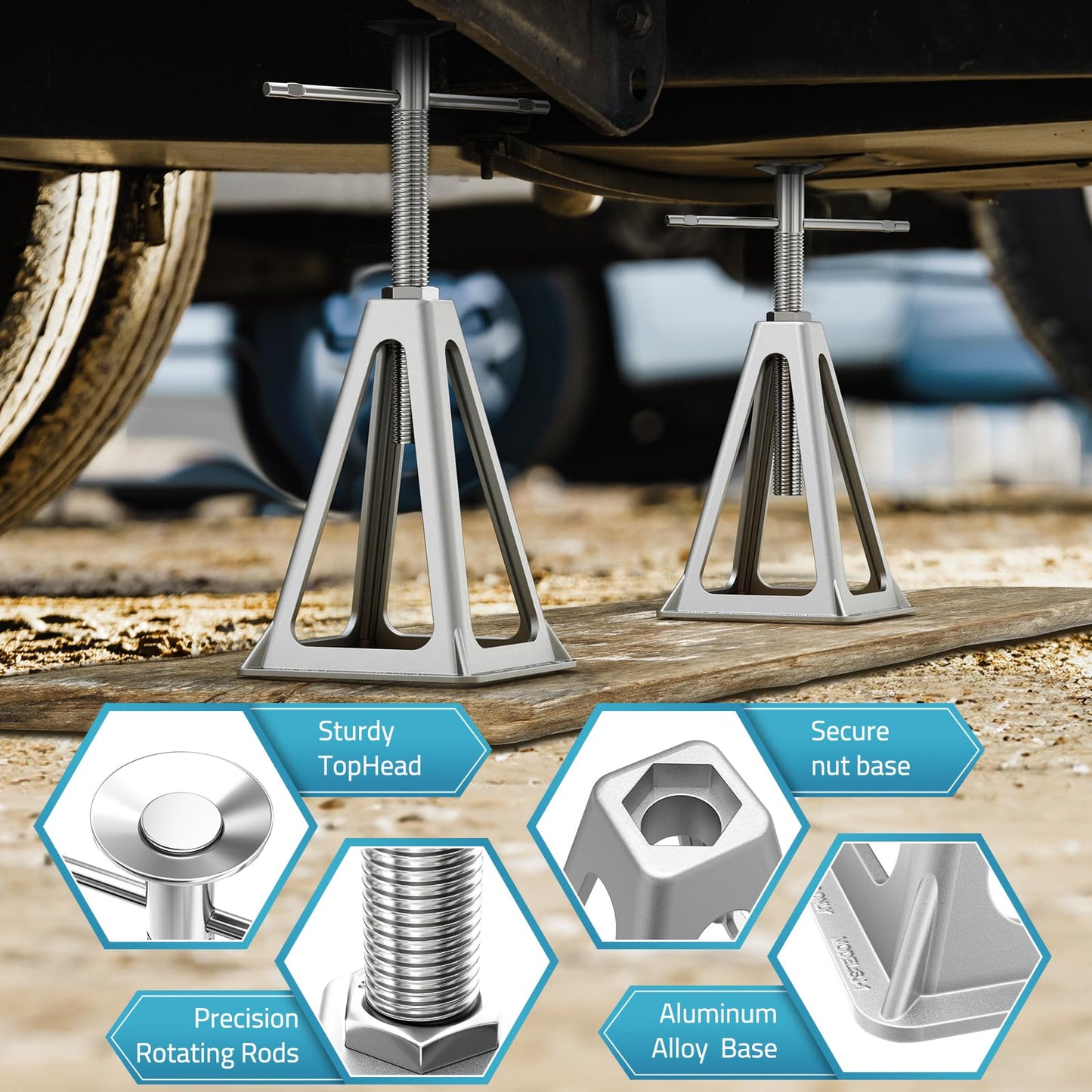 PAULINN RV Stabilizer Jacks 4 Pack, Heavy Duty Aluminum Jack Stands for Travel Trailer Camper, Single Screw Jack Support up to 6000 Lbs, Adjustable from 11 inch to 17 inch