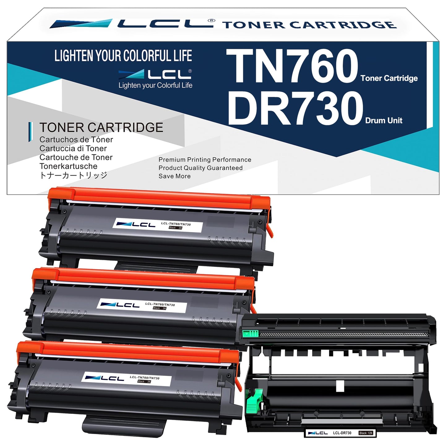 LCL Compatible Toner Cartridge and Drum Unit Replacement for Brother TN760 TN-760 TN730 TN-730 3000 Pages (3K) with Chip and DR730 DR-730 12000 Pages (1-PK) Drum for HL-L2350DW HL-L2390DW HL-L2395DW
