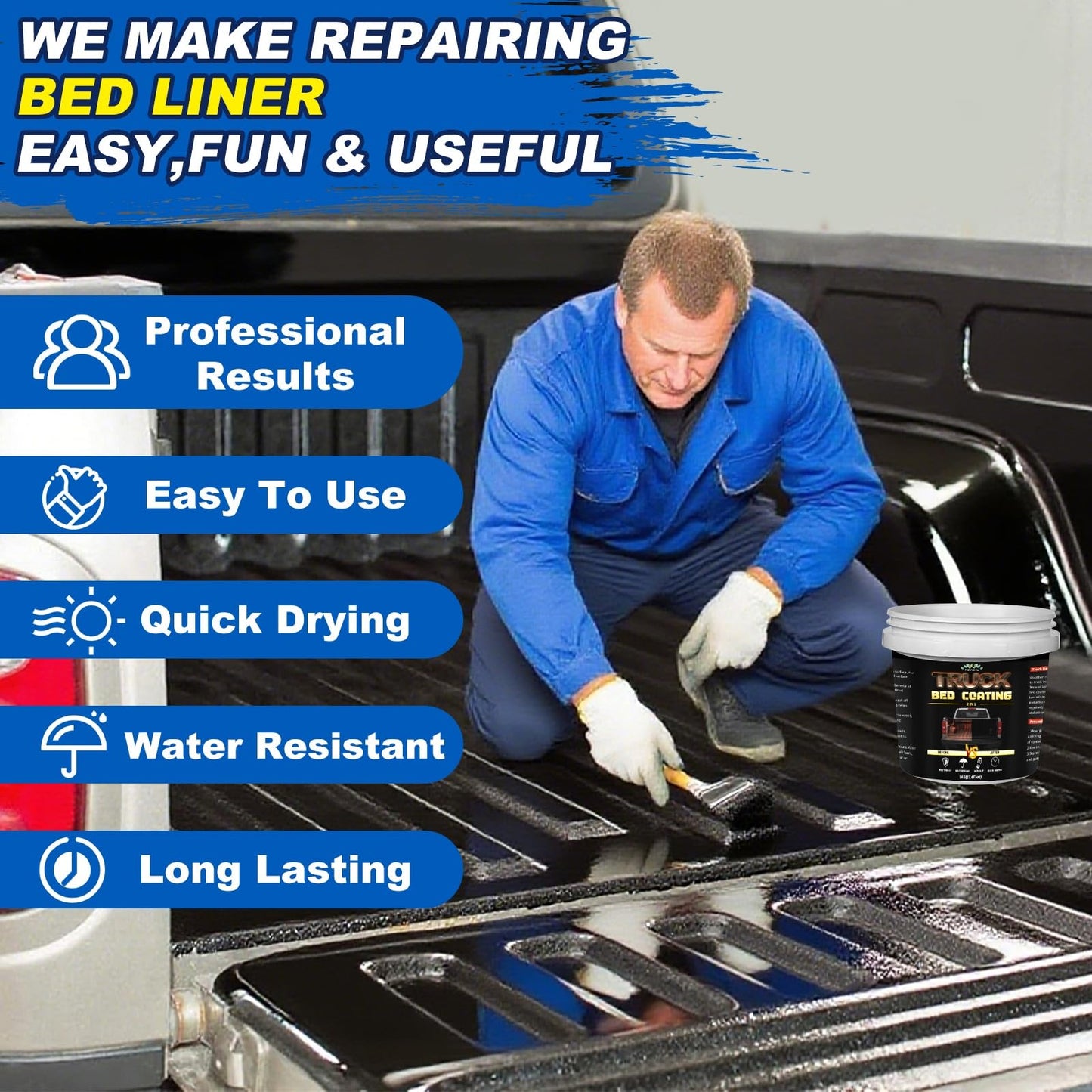 Meuvcol Truck Bed Liner Paint,35 Floz Black Truck Bed Coating Kit For Truck Bed, Trailer, Rust Resistant Roll On Bed Liner Coating With Brush & Gloves,Easy Application & Long-Lasting Textured Paint