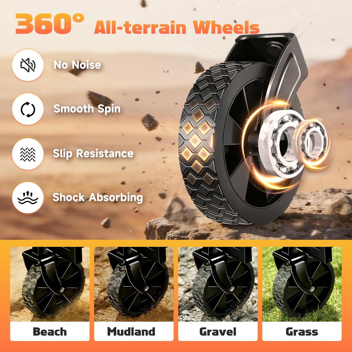220LBS Collapsible Foldable Wagon Carts - Heavy Duty Portable Folding Utility Wagons with All-Terrain Wheels for Grocery Sports Shopping Camping Garden Beach, 2 Drink Holders/Lightweight/Black
