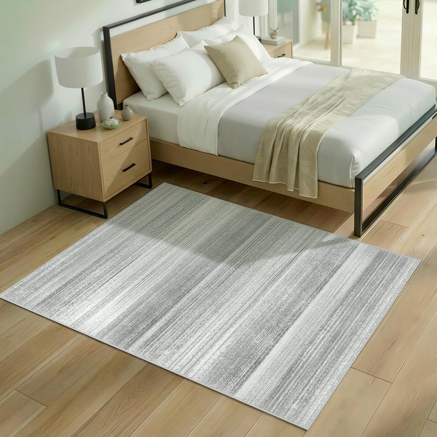 Premium Modern Abstract Rug - Stain Resistant Non-Slip Area Rug for Living Room Bedroom Dining Room Office Carpet - Grey 5x7