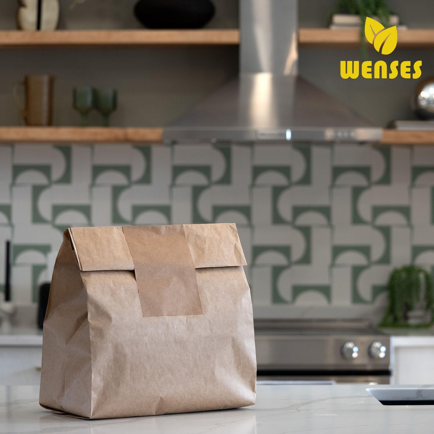 Wenses Trash Compactor Bags for Kitchen (12-Pack), 25% Thicker Kraft Paper Compactor Bags with Leak-Proof Liner & Sticker Seals
