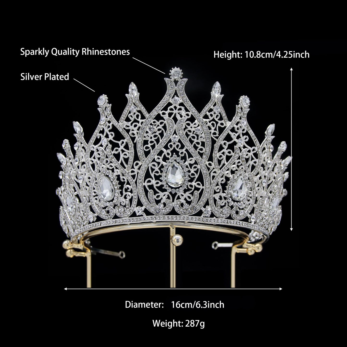 QXMYOO Extra Large Tiaras Tall Pageant Crowns for Women Clear Austrian Crystal Tiara Silver Homecoming Queen Crown Big Rhinestone Headpiece for Birthday Prom Quinceanera Wedding, X-Large, Crystal, No