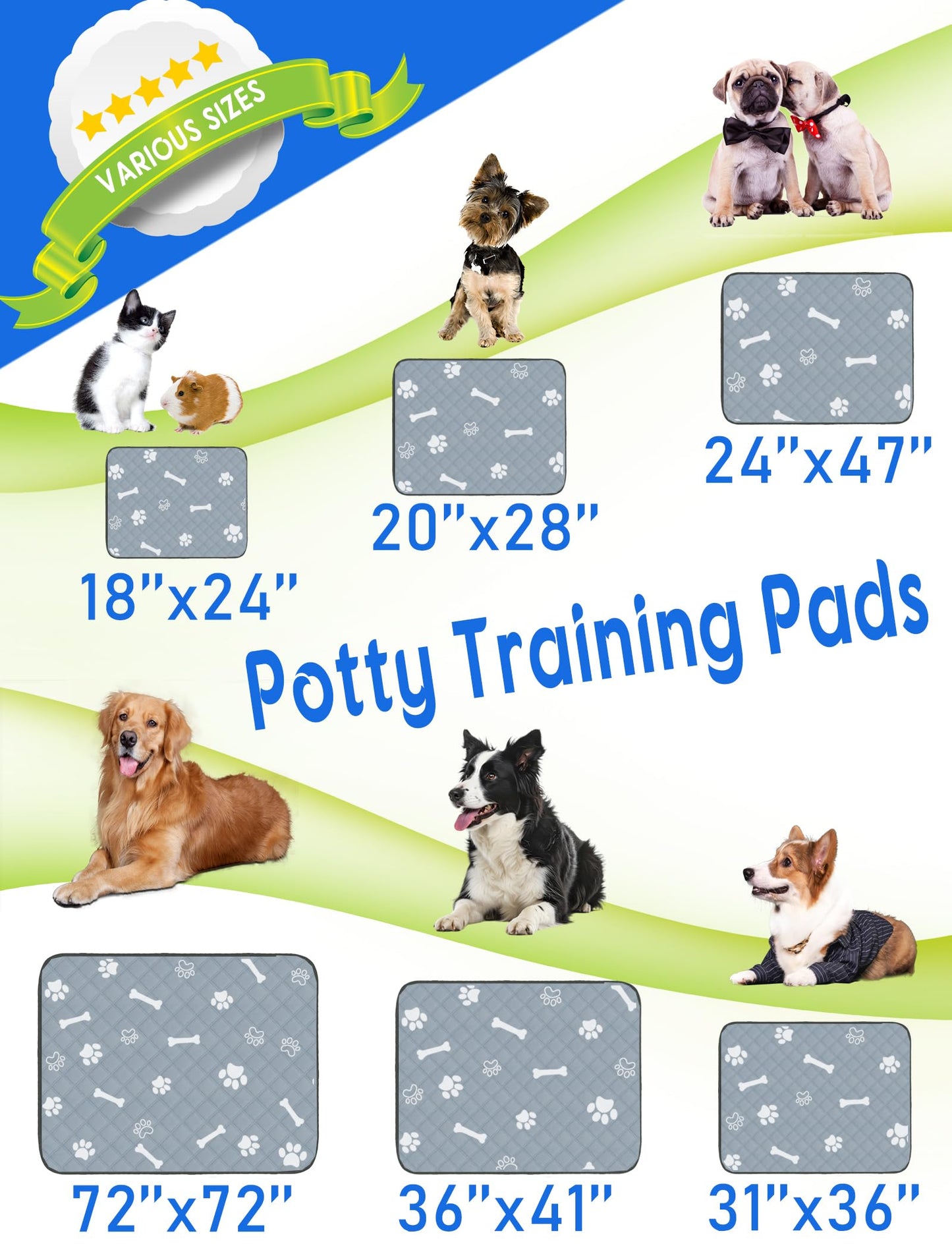 RIOUSSI Washable Pee Pads for Dogs, Reusable, Absorbent, Leakproof, Non Slip Pet Puppy Pads for Potty Training. Graypaws, 20x28 Inch(4pack)