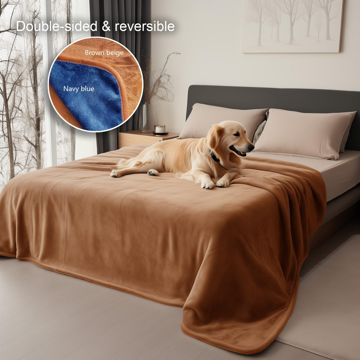 Waterproof Throw Blanket – Leakproof, Spill-Proof Flannel Dog Blanket for Bed, Couch, Kids & Pets Protection, Reversible Water-Proof Design (Velvet Brown & Twilight Blue, 40x60)