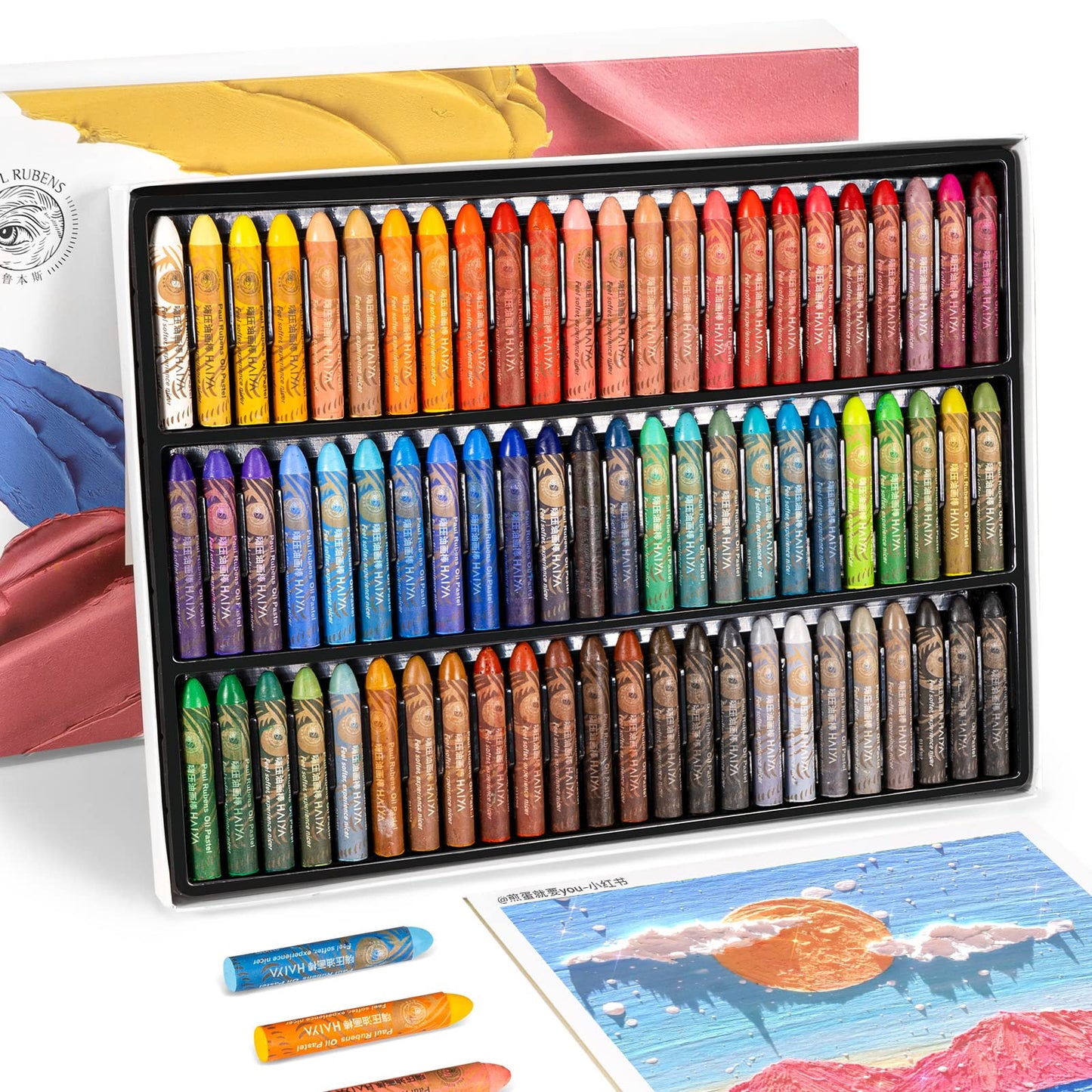 Paul Rubens Oil Pastels Set - 72 Vibrant Colors, Ultra-Soft and Creamy Texture, Easy to Blend for Artists and Beginners - Bullet Head Design for Drawing, Painting, Sketching
