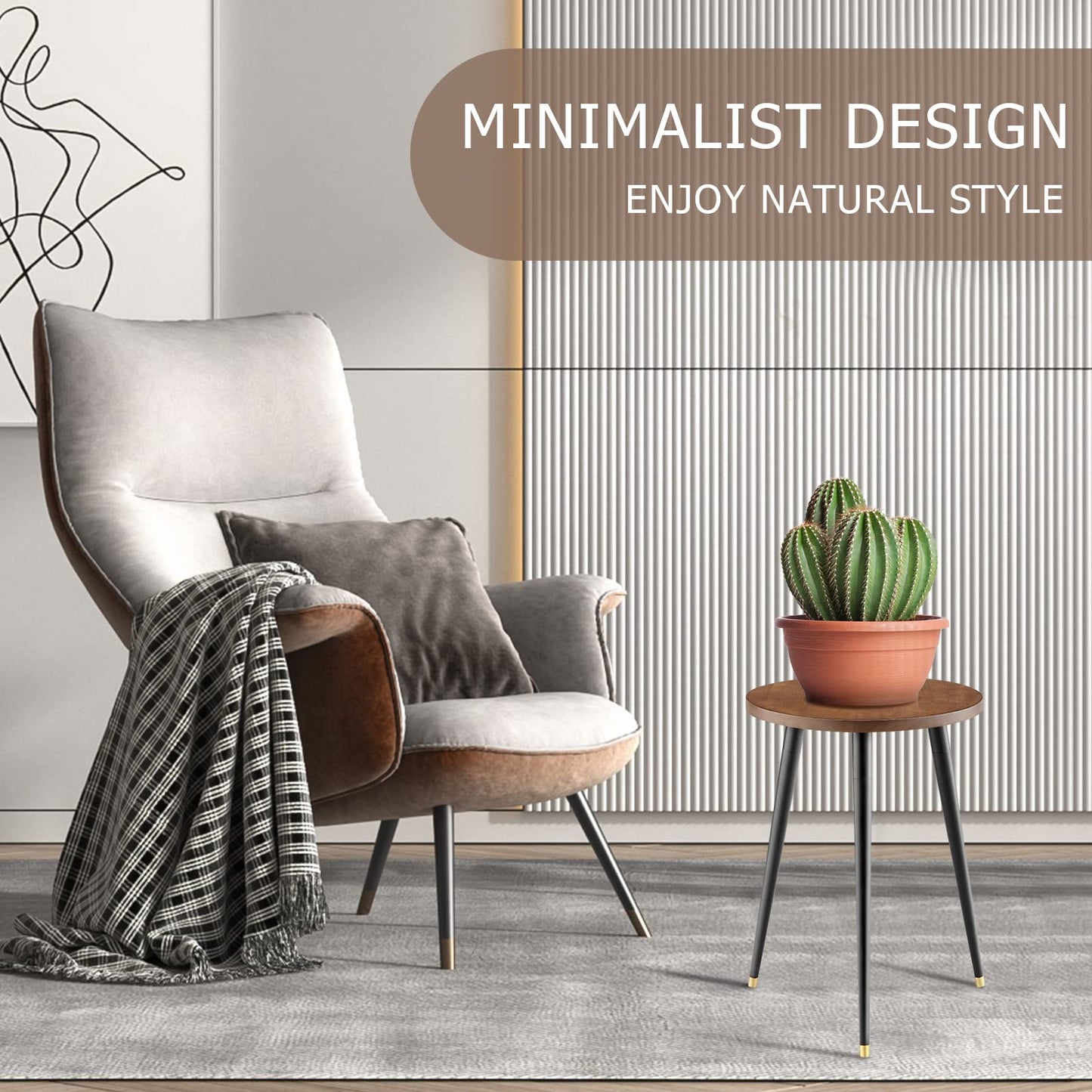 KINNARY Plant Stand Indoor, Mid Century Wood Plant Stand Plant Table for Flower Pots, Heavy Duty Metal Tall Plant Holder, Modern Home Decor Small Round Side End Table (11.8"x16")