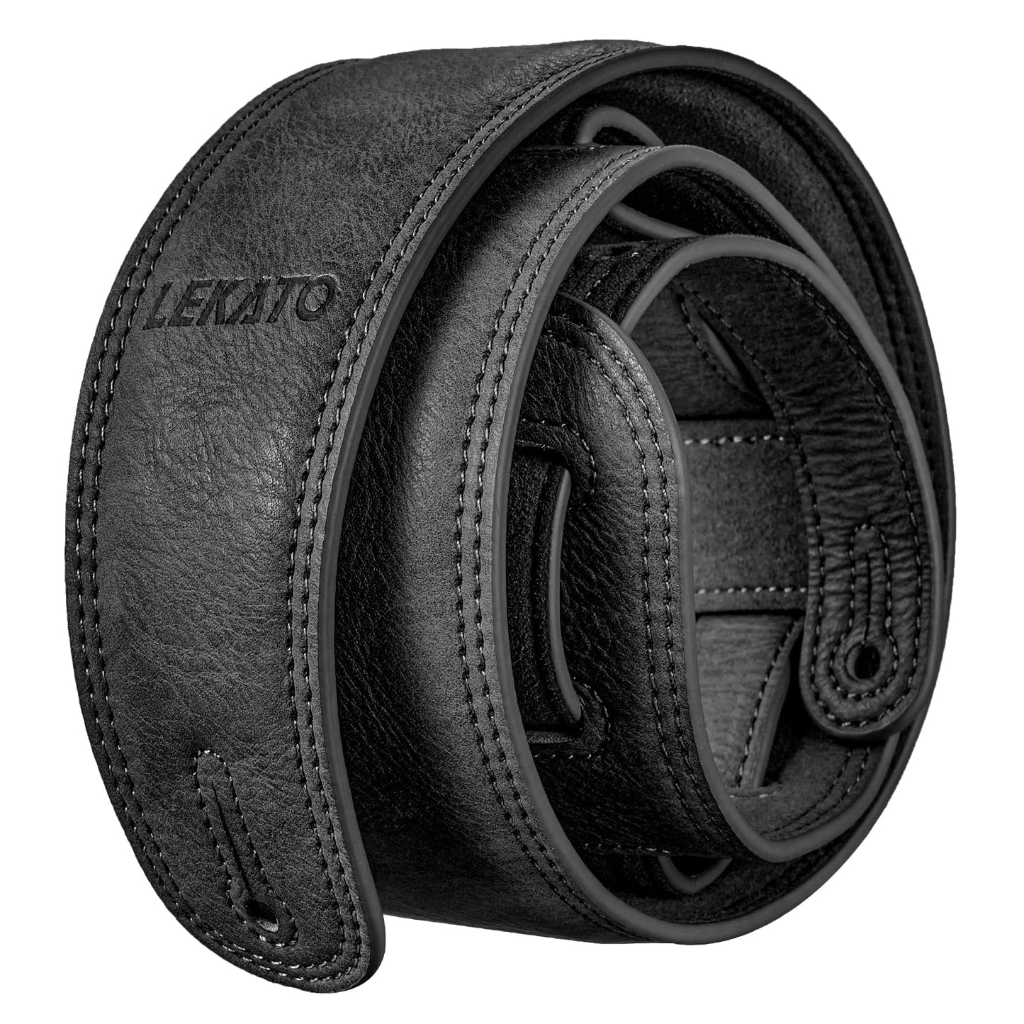 LEKATO 2.5" Wide Padded Leather Guitar Strap, Adjustable Length 41" to 51", Black
