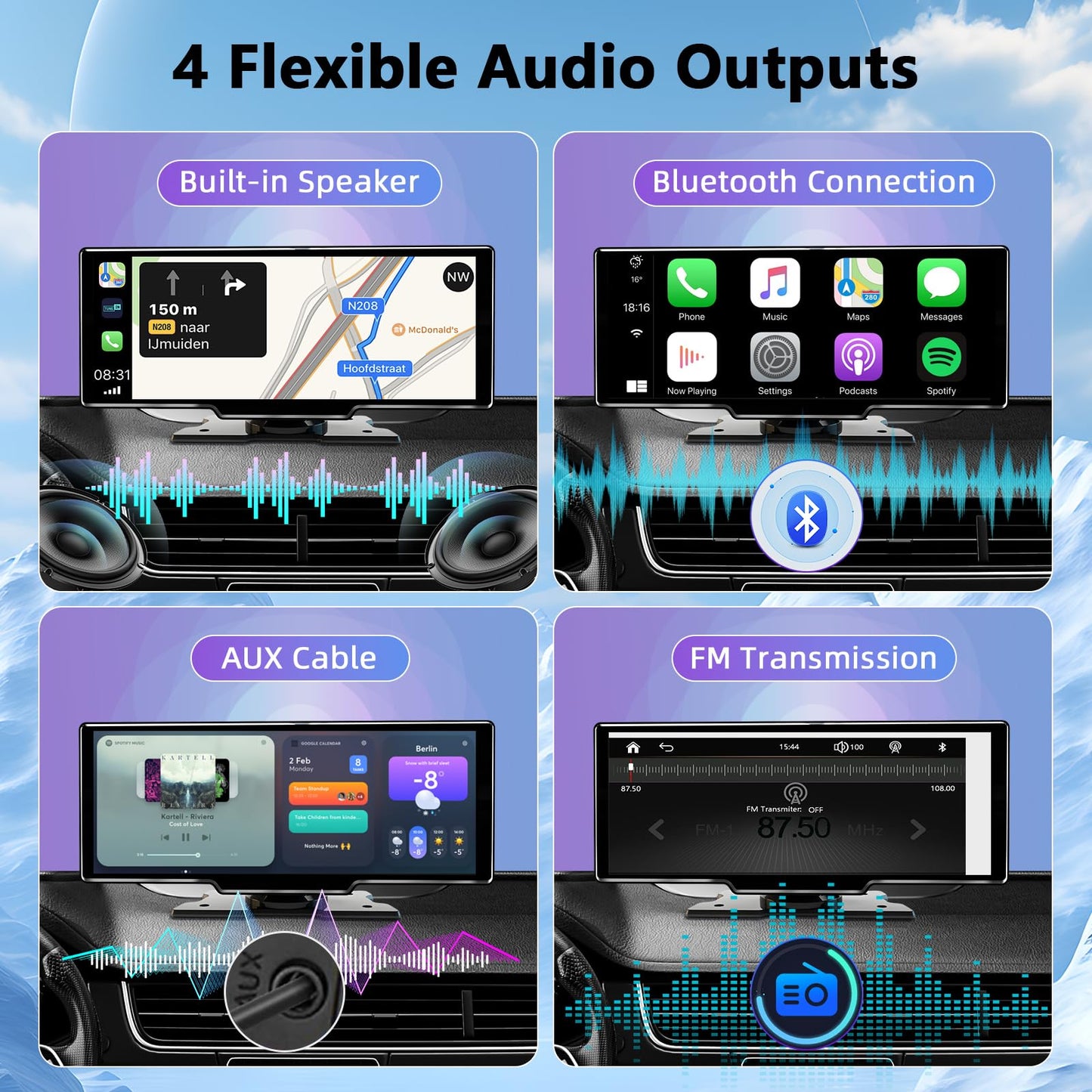 10.26 Inch Wireless Apple Carplay Screen for Car, Bluetooth Car Stereo with Apple Car Play and Android Auto Screen/1080P HD Backup Camera/FM/AUX/Mirror Link/Voice Control/GPS Navigation