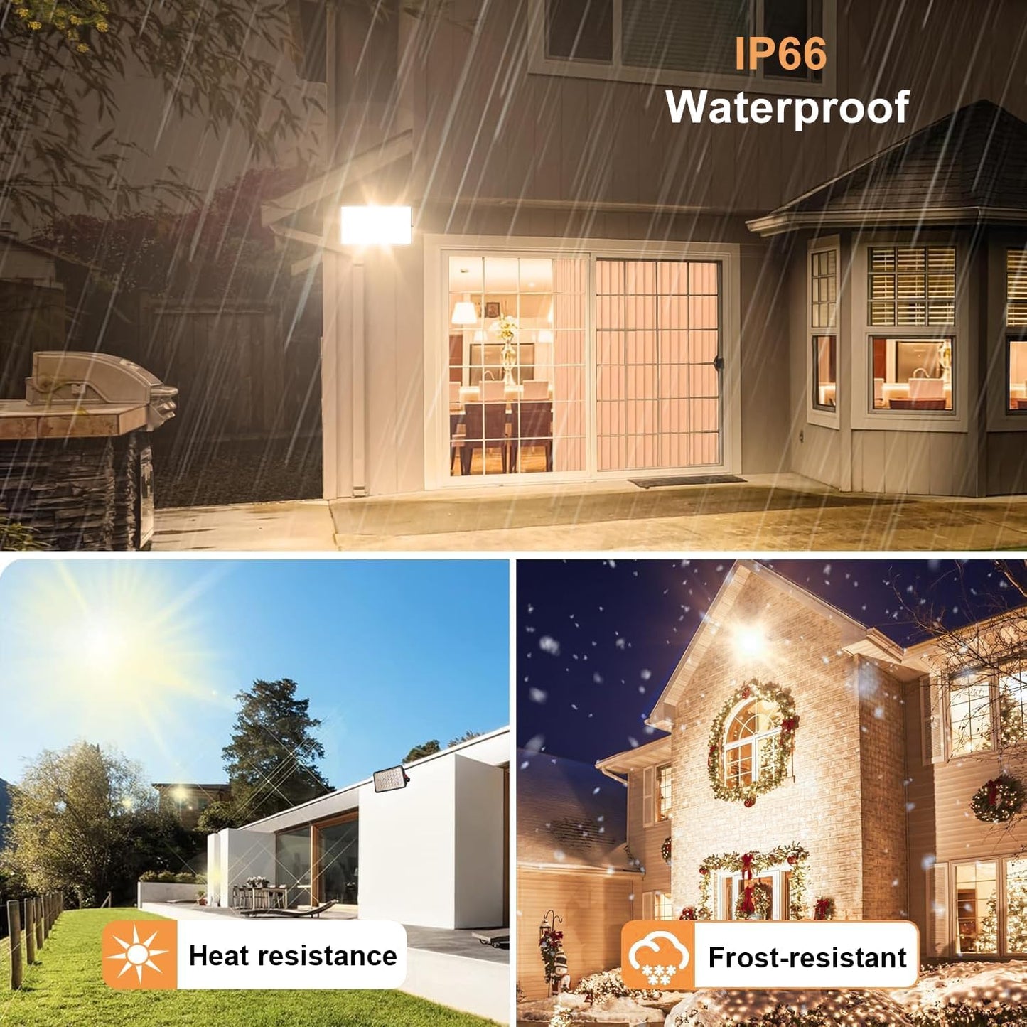 2 Pack 200W LED Flood Lights Outdoor, 3000K Warm White Plug in Flood Light, 20000LM Super Bright Security Lights Work Light, IP66 Waterproof Floodlight for Basketball Court, Yard, Garden, Playground