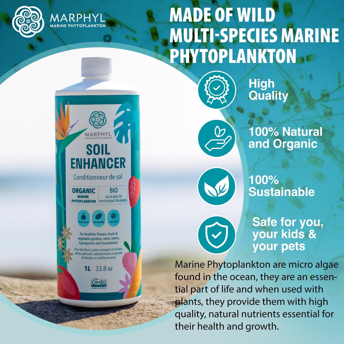 MARPHYL Organic Liquid Fertilizer – Indoor & Outdoor House Plant Fertilizer - All-Purpose Nutrient-Rich Plant Food - Soil Enhancer for Garden, Flowers, Vegetables, Succulents, Bamboo, Hydroponics