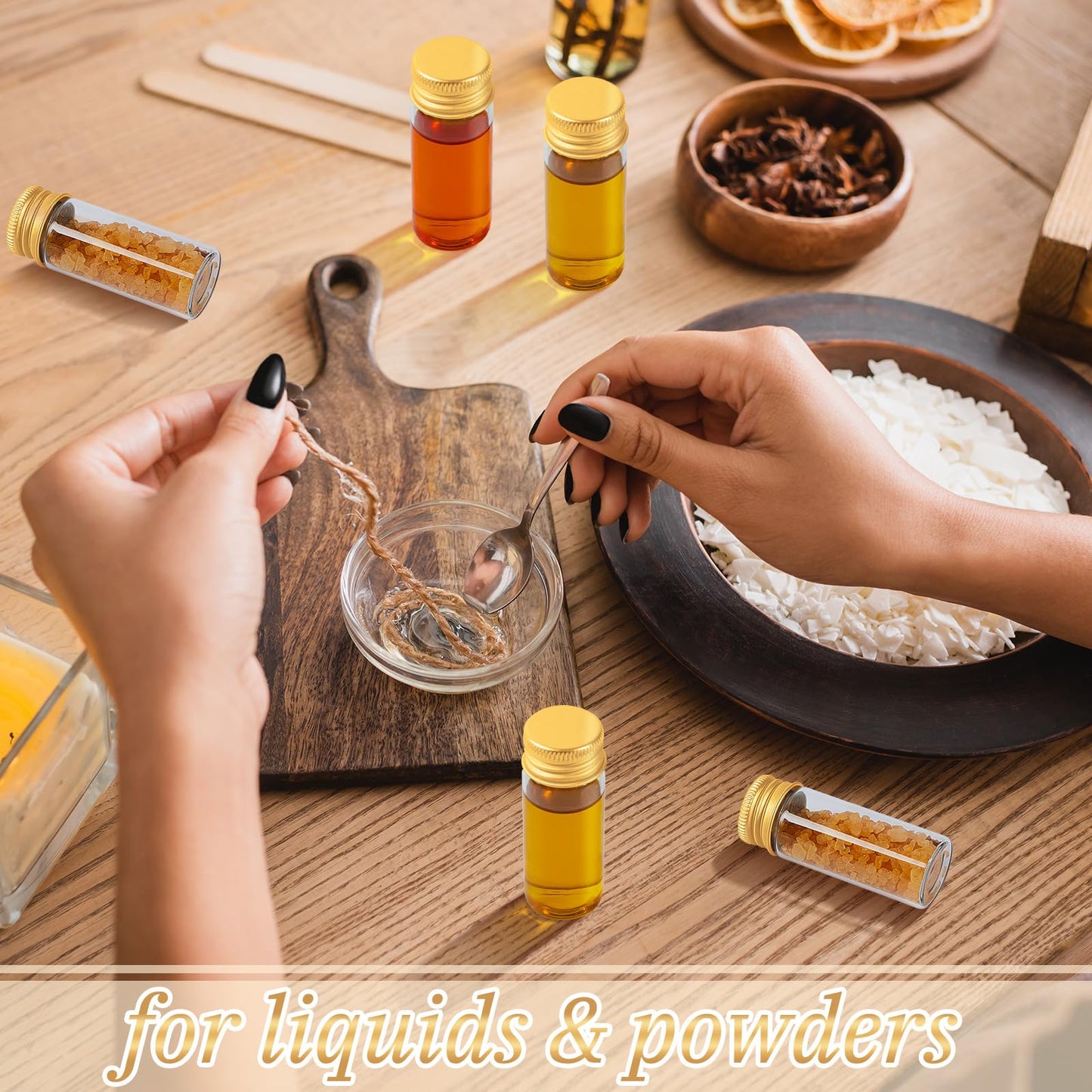 Didaey 100 Pcs Small Clear Vials Spice Mini Jars with Lids Mini Glass Bottles with Screw Aluminum Metal Caps Tiny Jars Sample Containers for Powder Cream Cosmetic Jewelry Wedding(10 ml,Gold Caps)