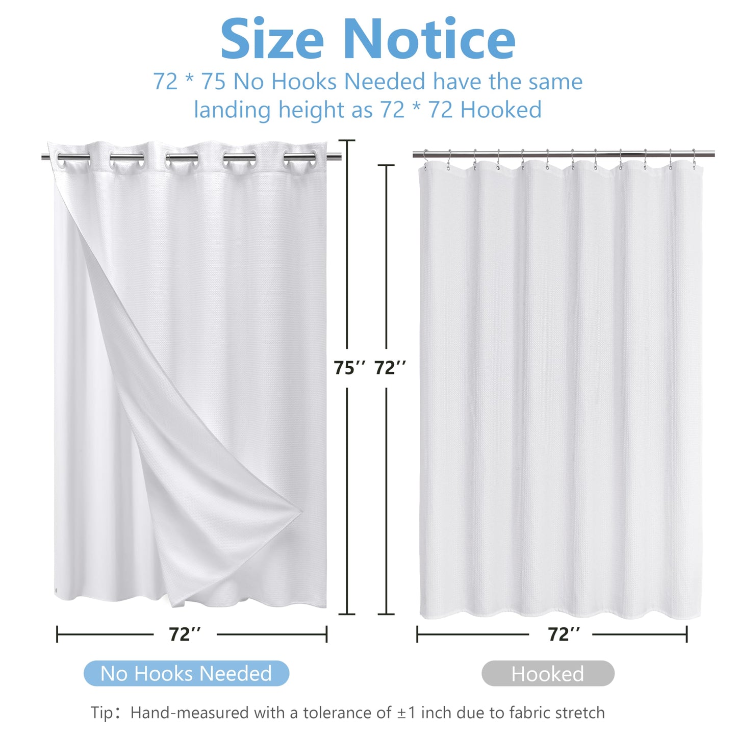 PILOTSHARK Hookless Waffle Weave Shower Curtain with Snap-in Fabric Liner,256GSM Heavy Duty Fabric Shower Curtain Set,White Waterproof Washable Luxury Shower Curtain for Bathroom Stall (72x75 Inch)
