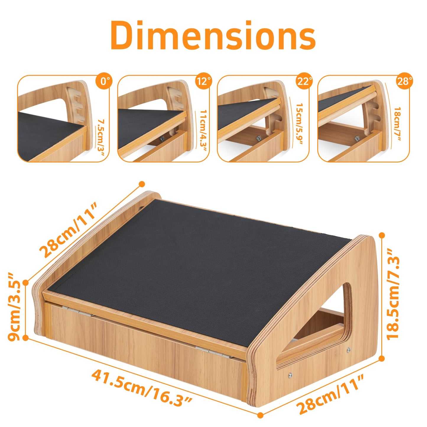 AKOZLIN Adjustable Footrest Under Desk Wooden with Comfort Anti-Slip Surface 3 Height Position Foot Pedal Ergonomic Posture Support Adjustable Foot Stool for Office and Home