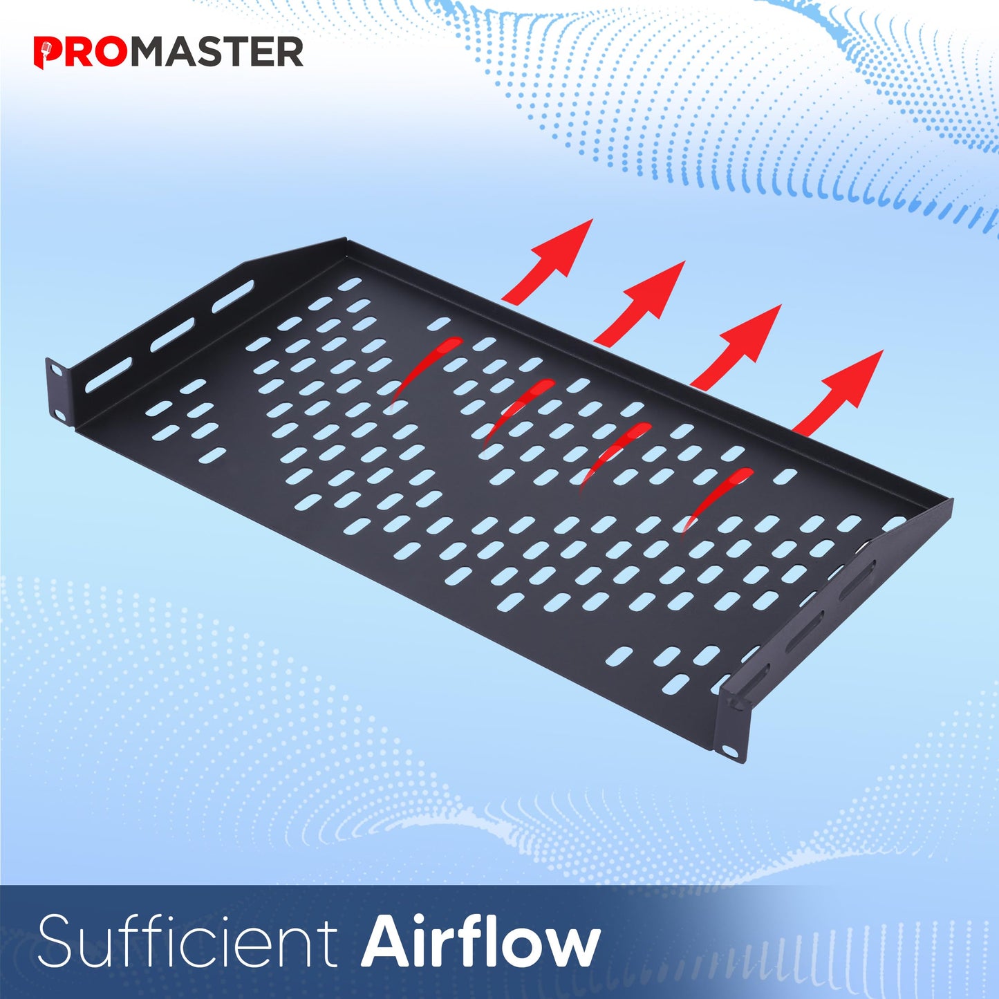 ThePromaster Server Vented Shelf - 2-Pack 19 Inches, 10'' Deep, 1U Universal Integration Server Vented Rack Mounting Tray For Good Airflow, Cantilever Mount, Device and Equipment Wall Mounting - Black