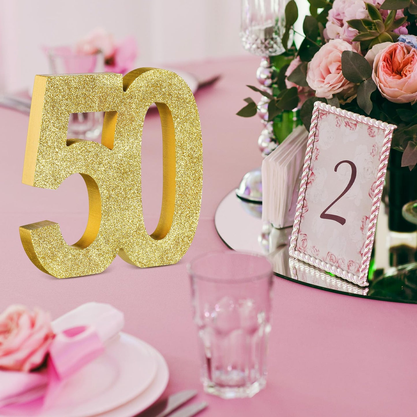 Shellwei 6 Pcs 50th Birthday Decorations for Men and Women,50th Anniversary Decorations,Gold Glitter Number 50 Table Topper Centerpieces Decorations for Birthday Party