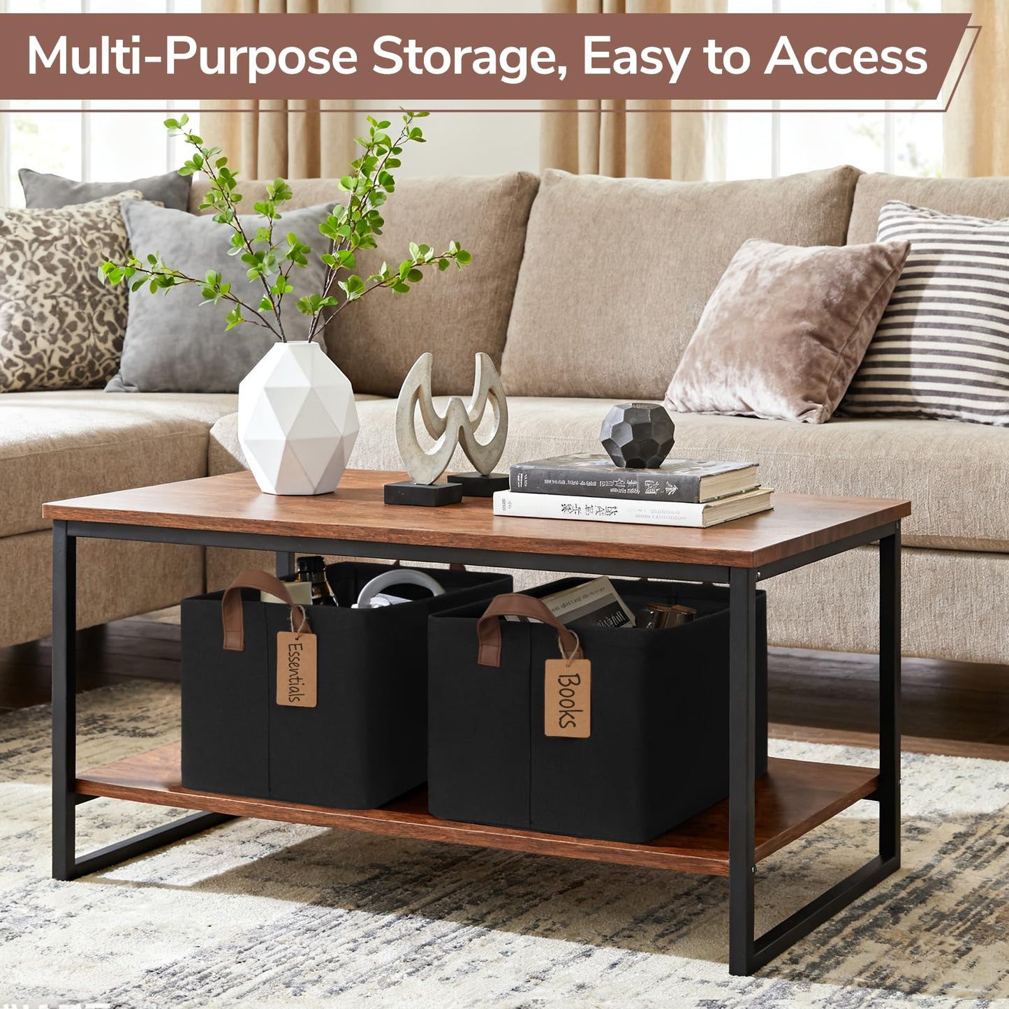 Goodpick 4-Pack Storage Basket,Closet Organizers and Storage Box,Storage containers for Shelves,16.75" L x 11" W x 9.75" H, Black