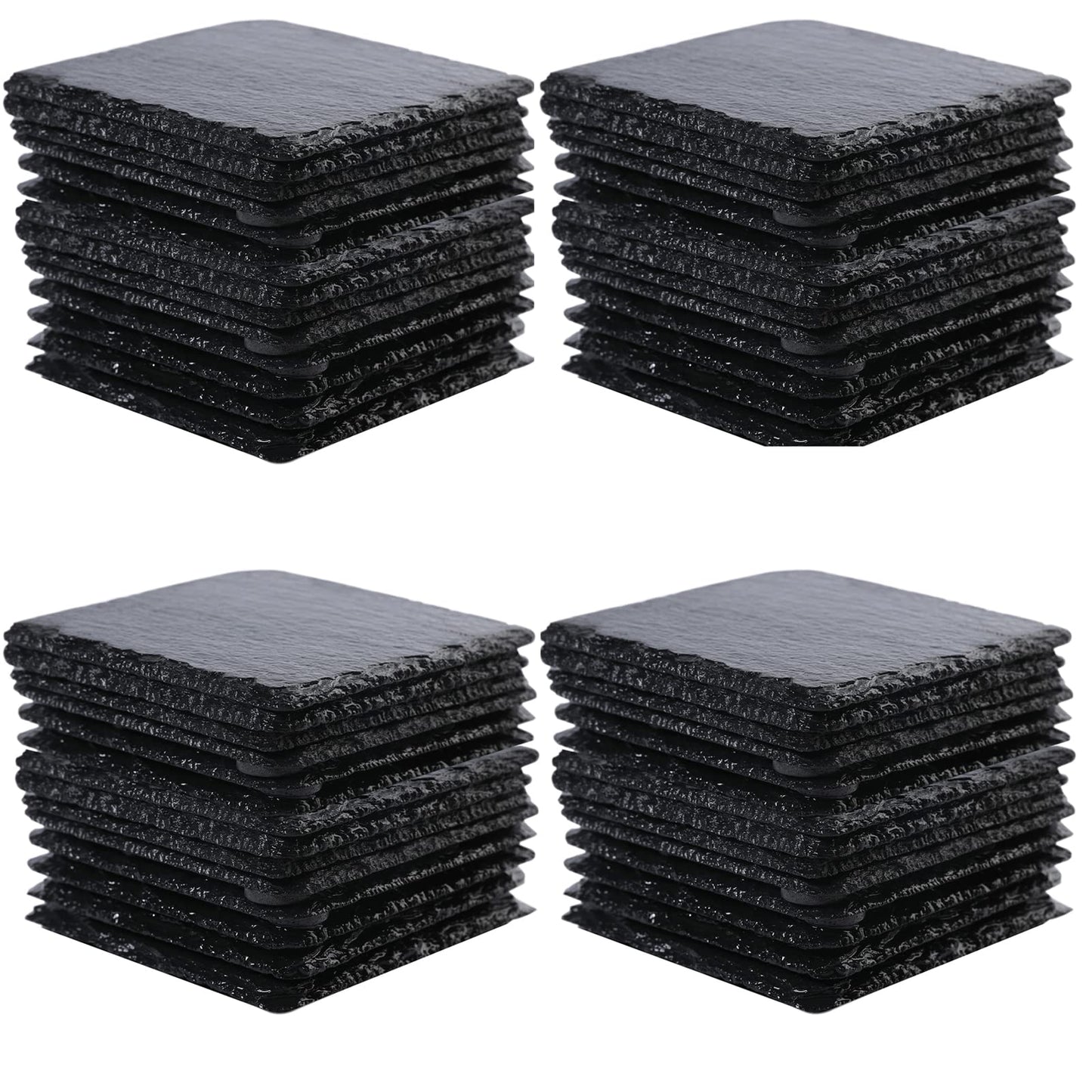 60packs Bulk Slate Coasters, Anti-Slip Drink Coasters, Engraving Available, Bulk Square Coasters for Drinks, Black Stone 4 x 4 Inch Square