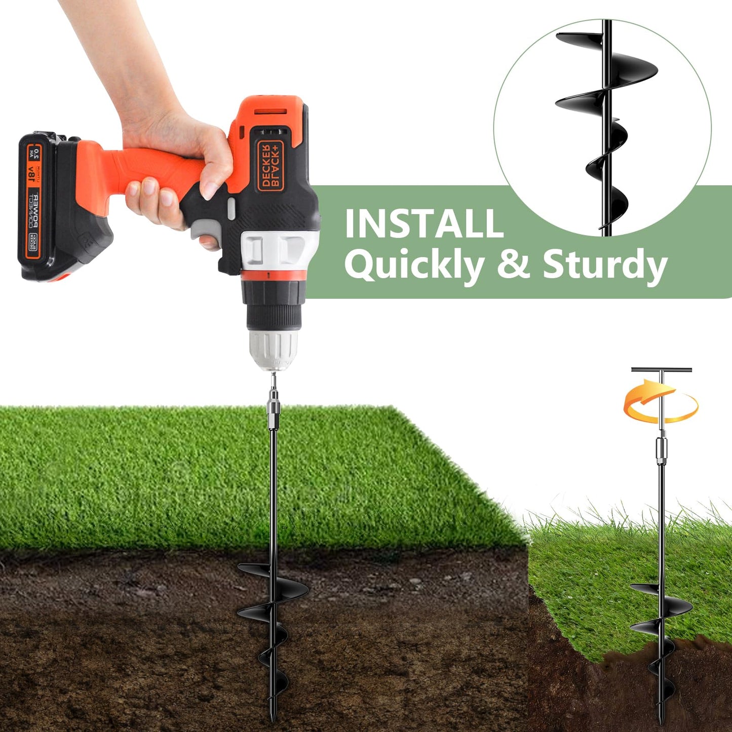 Phopich 6 Pack 18" Long Ground Anchor, Heavy Duty Earth Anchors 18 inch Ground Anchors Screw in Kit with T-Handle Hex Wrench for Camping Tent, Swing Sets, Securing Animals, Sheds, Trampoline