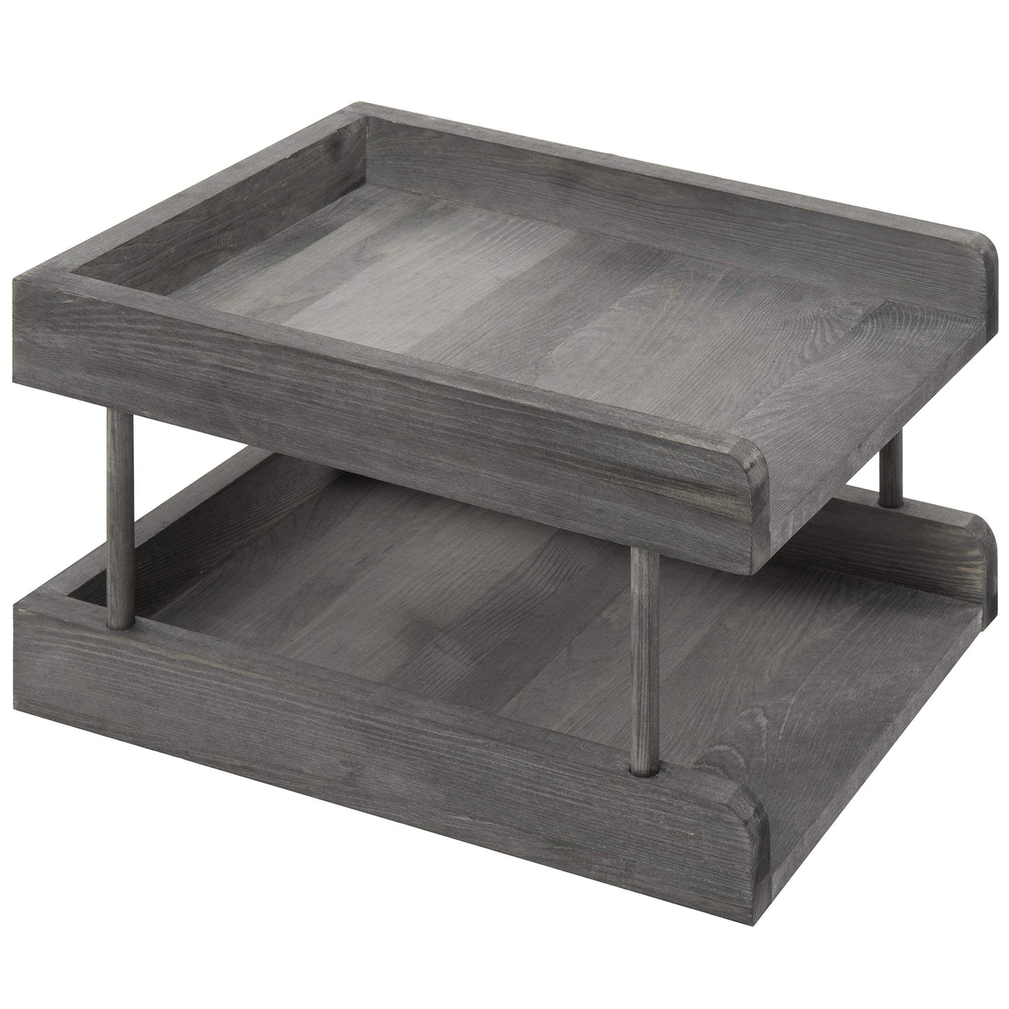 MyGift 2-Tier Rustic Grey Wood Document/File Desktop Organizer Tray
