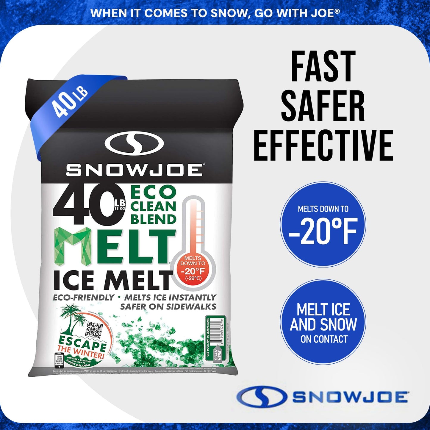 Snow Joe Snow & Ice Melter, Heat-Generating Pellets, Non-Staining Melt, 40 Lb Bag - Fast-Acting Deicer and Remover for Plants, Concrete, Driveway, Sidewalk, and Outdoor Spaces, Eco Clean