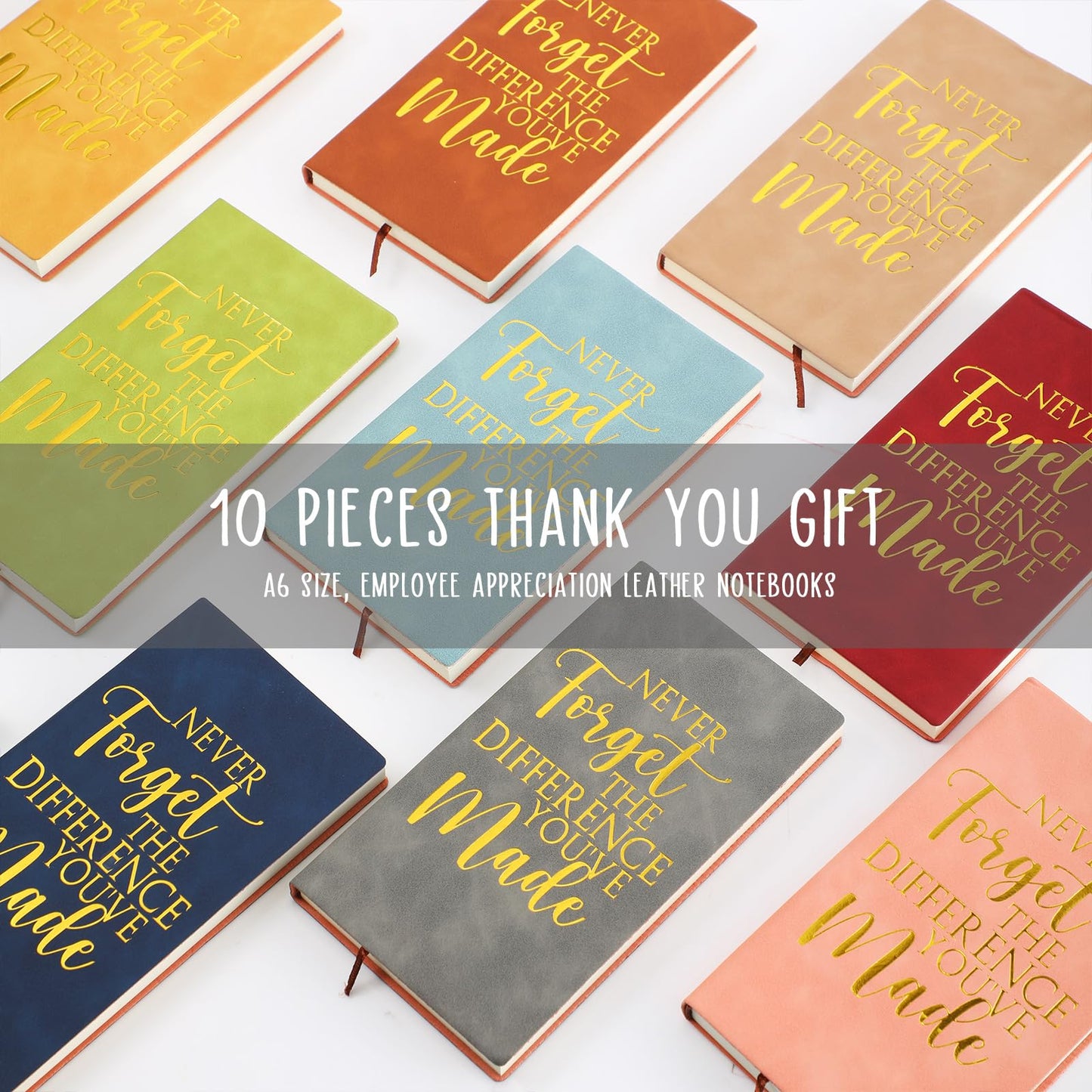 Fuutreo 10 Pcs Bulk Leather Notebook Appreciation Gift for Employee Coworker CNA Week Inspirational A6 Notebook Thank You Journal Gift for Teacher Nurse Team Staff Office School(Never Forget)