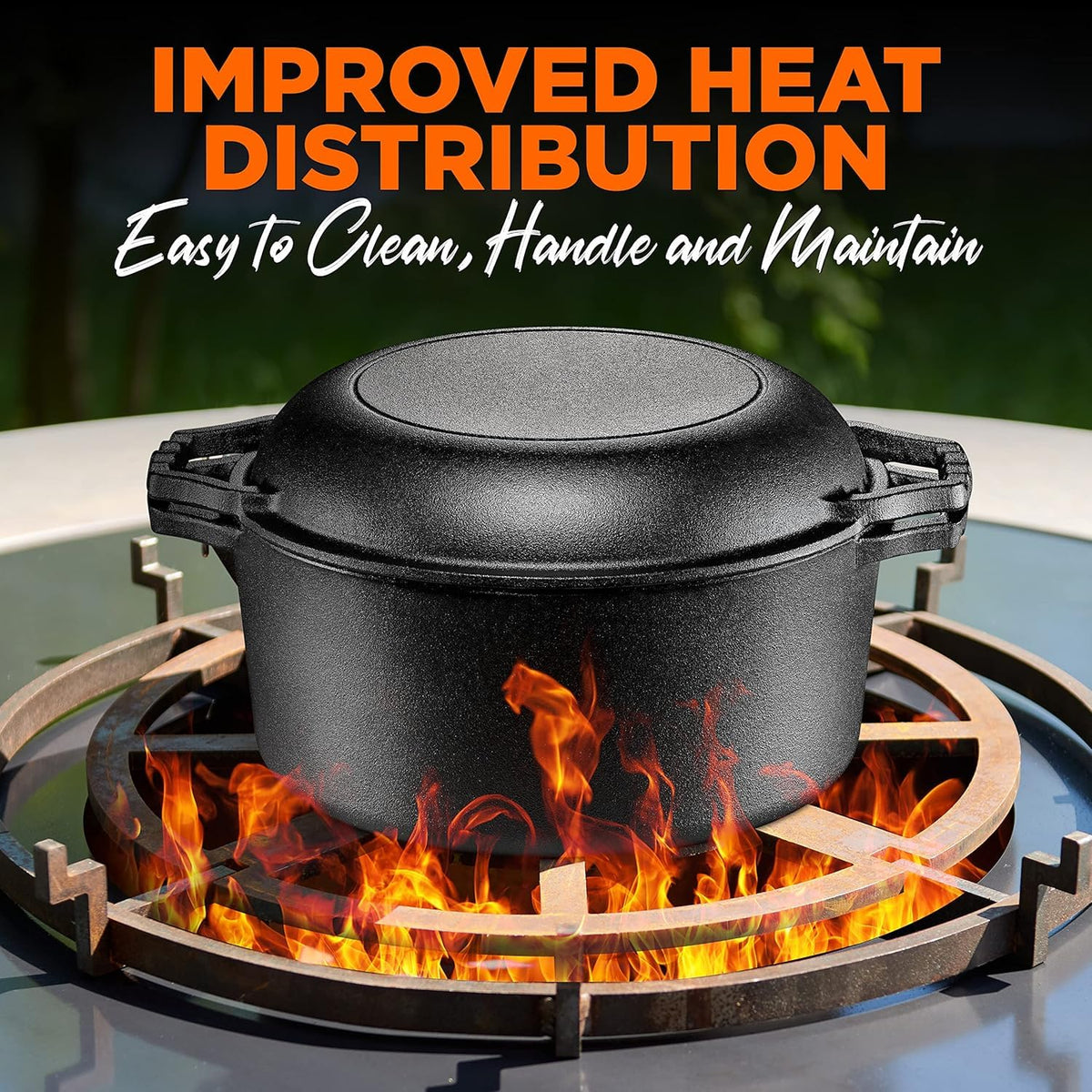 NutriChef Cast Iron Double Dutch Oven Multi Cooker, Pre-Seasoned 3.5 Qt Dutch Oven Pot with Lid Skillet, Heavy-Duty Nonstick Cookware for Baking, Roasting & Braising, Black