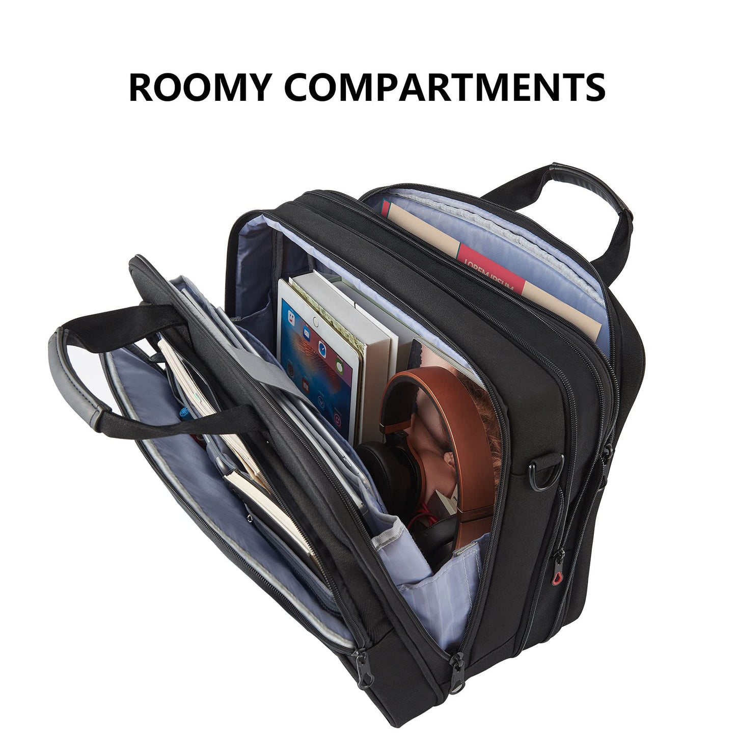 KROSER Laptop Bag Stylish Laptop Briefcase Fits Up to 17.3 Inch Expandable Water-Repellent Shoulder Messenger Bag Computer Bag with RFID Pockets for Business/Travel/School/College/Men/Women-Black