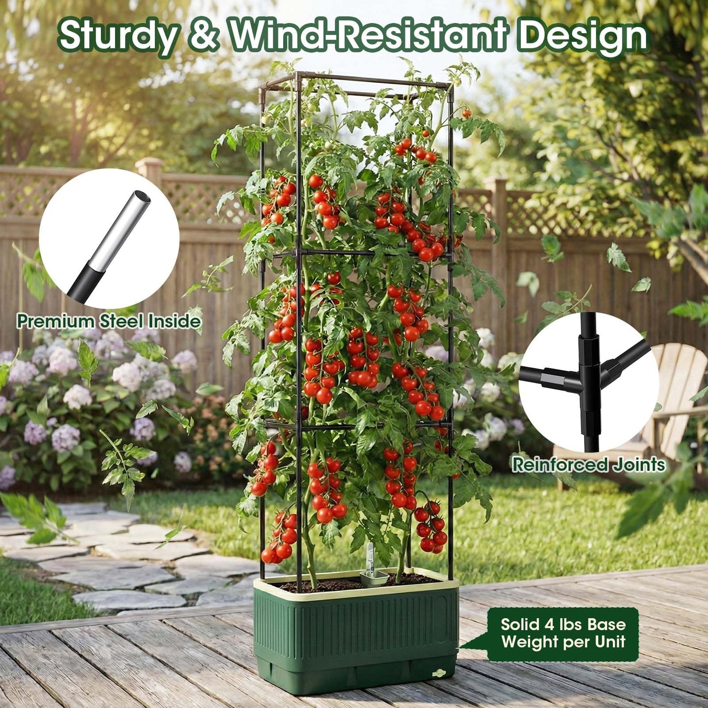 MQHUAYU 2 Pack 51" Self Watering Planter Box with Trellis, Tomato Planter Trellis for Raised Garden Bed, Cage with Visual Water Indicator, Indoor Outdoor Tomato Cages for Garden Patio