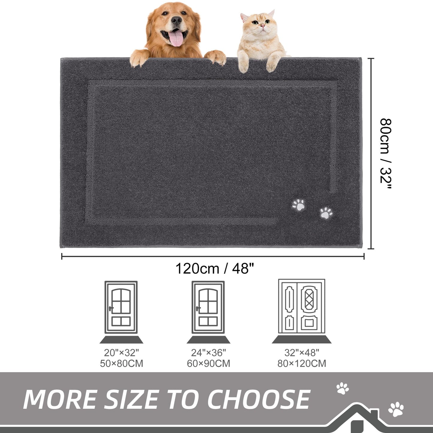 BEQHAUSE Dog Door Mat for Muddy Paws 32"x48", Absorbent Dirt Trapper Entryway Rug Non-Slip Washable Welcome Mat Soft Stain Resistant for Dogs Entry Indoor Door Mat, Dark Grey