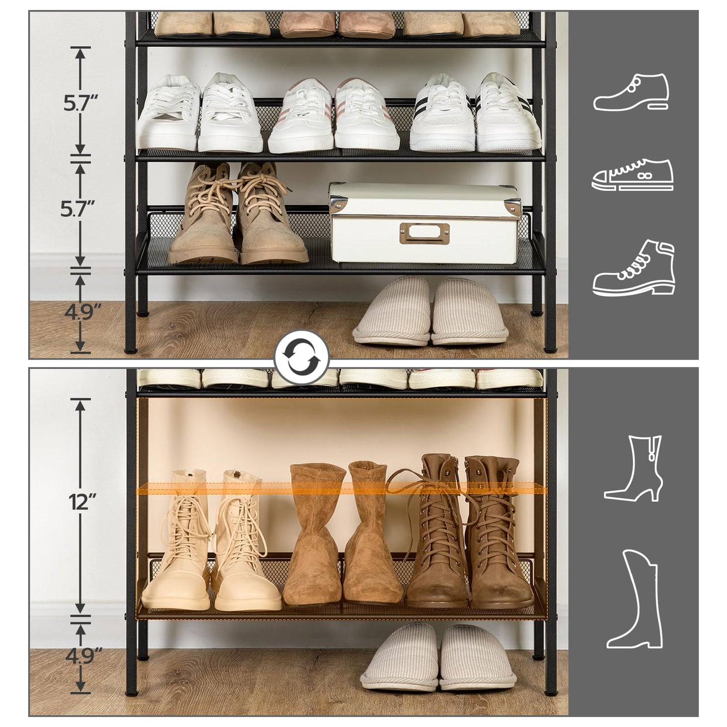 HOOBRO Shoe Rack for Entryway, 5-Tier Shoe Organizer with Adjustable Mesh Shelves, 16-20 Pairs of Shoes, Durable Spacious Freestanding, Metal, Industrial, Shoe Shelf for Closet, Greige BG12XJ01
