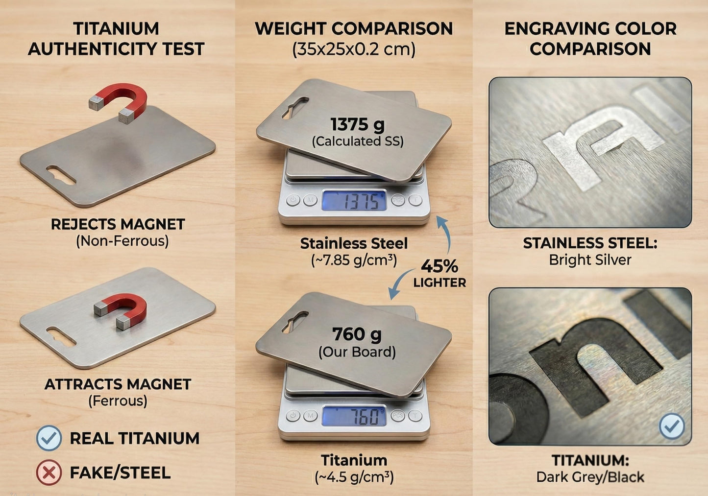 Pure Titanium Cutting Board, 10 x 14 Inch Metal Chopping Board for Kitchen, 2mm Thick, Double-Sided Food-Grade Board for Vegetables Meat Dough & Bakery, Rounded Smooth Edges, Non-Porous, Easy to Clean