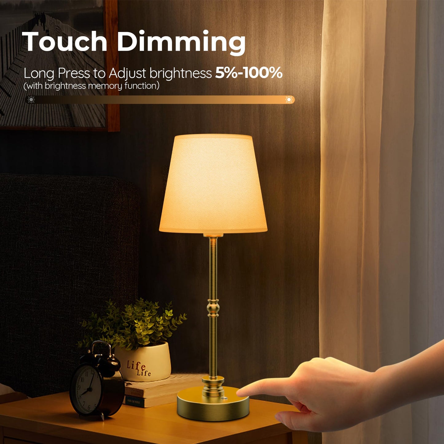Rechargeable Table Lamp Cordless,5200mAH Battery Operated LED Lamp,3000K Stepless Dimming,Portable Touch Control Wireless Lamp for Dining Room Living Room Bedroom Restaurant Gold 1 Pack