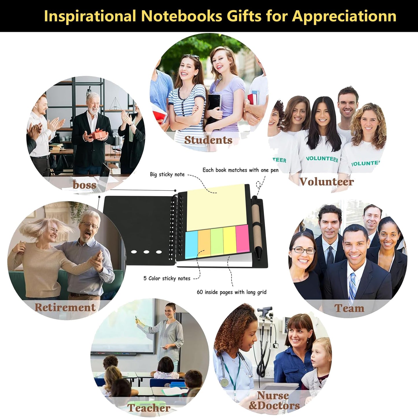 Bulk 12 Pack Staff & Employee Appreciation Gifts Thank You Gifts for Women Teachers Coworkers Includes Sticky Notes Spiral Notebooks and Ballpoint Pens