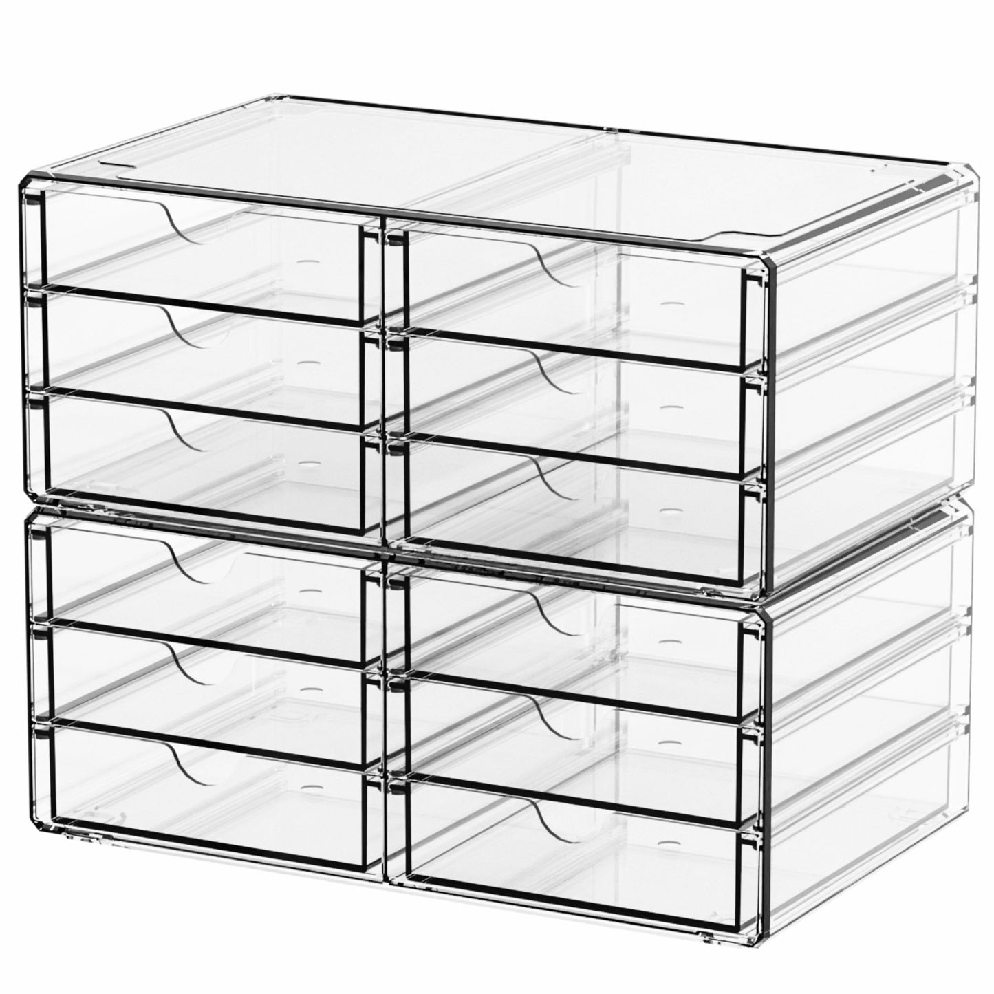 Yieach 2 Pack Acrylic Storage Drawers With 12 Small Drawer,Stackable Office Cabinet Organizer and Makeup Organizer,Clear Plastic Drawers for Craft Supply,Pen,Stationary,Accessory,Makeup,Desk Organizer