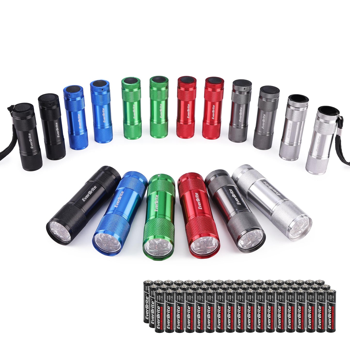 EverBrite 18-Pack Mini Aluminum LED Flashlight Set Keychain Light with Lanyard Batteries Included
