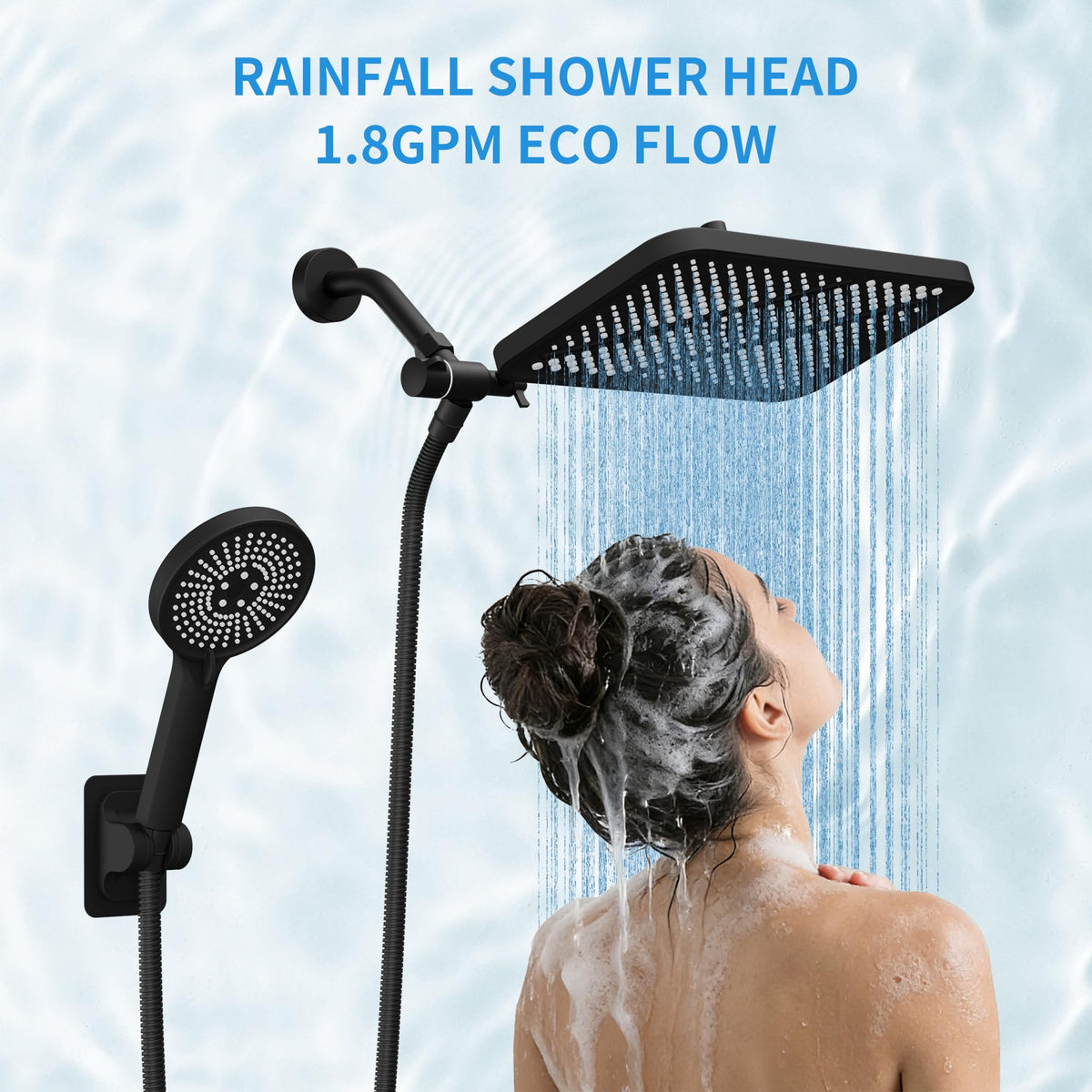 RFOUO 11 Inch Rain Shower Head with Handheld, High Pressure Dual Shower Head Combo with Adjustable Arm, 3-Mode Detachable Handheld Spray with 59 Inch Hose Matte Black