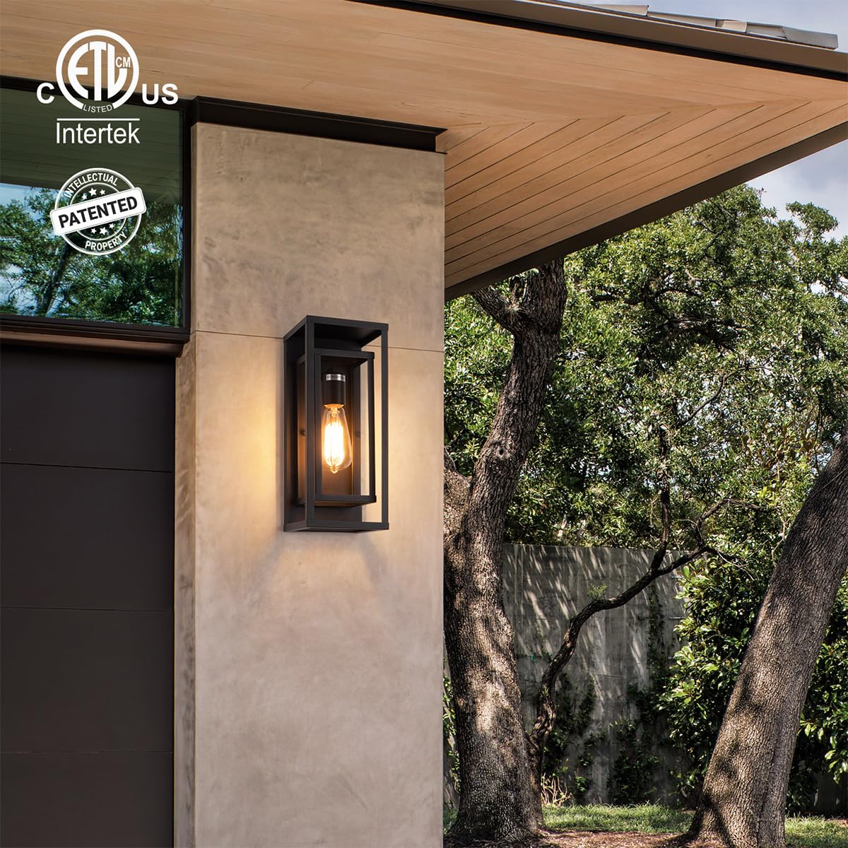 mirrea 14" Classic Outdoor Wall Sconce 1 Light in Matte Black Rectangular Metal Frame and Clear Glass Shade Waterproof Porch Light Patio Light
