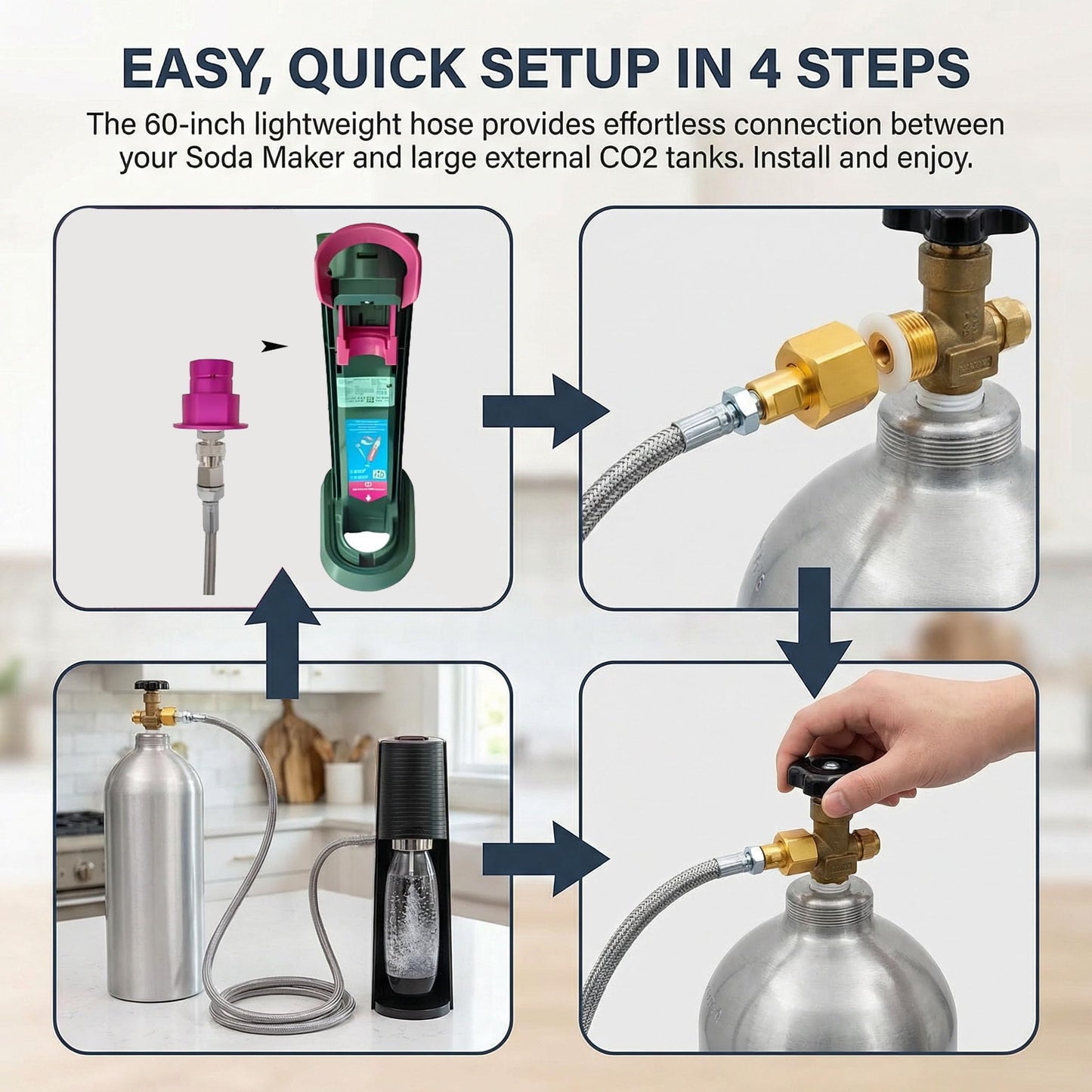 Soda Terra Machine Co2 Adapter Quick Connector Stainless Steel Hose Compatible with Terra DUO Art Gaia Soda Series (60inch)