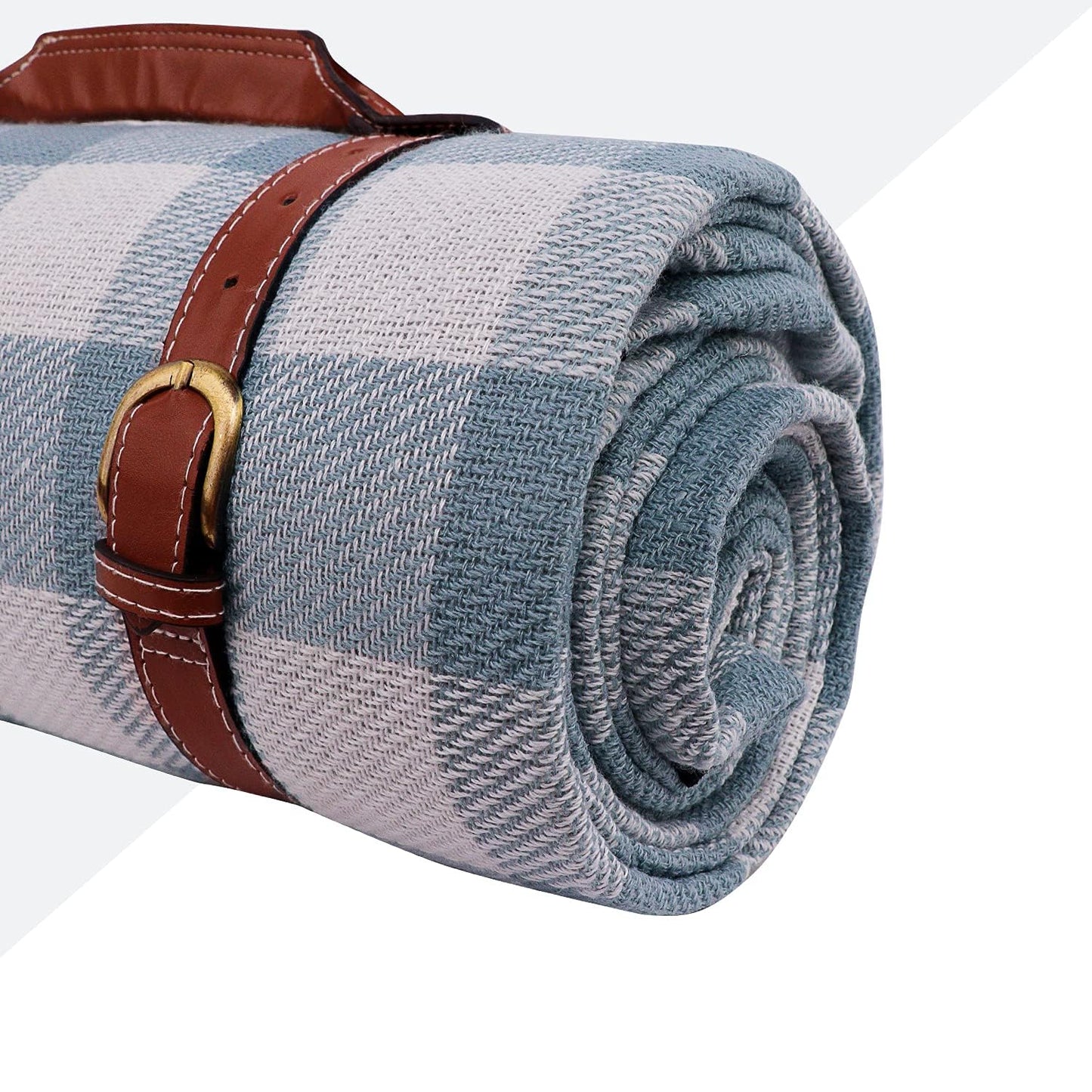 Picnic Mat,78.7"x78.7"Oversized Picnic Blanket Waterproof Sandproof Beach Mat for 6-8 Adults, Large and Thick Gingham Picnic Blanket for Beach Mats or Family Outdoor Camping Parties, Light Blue&White