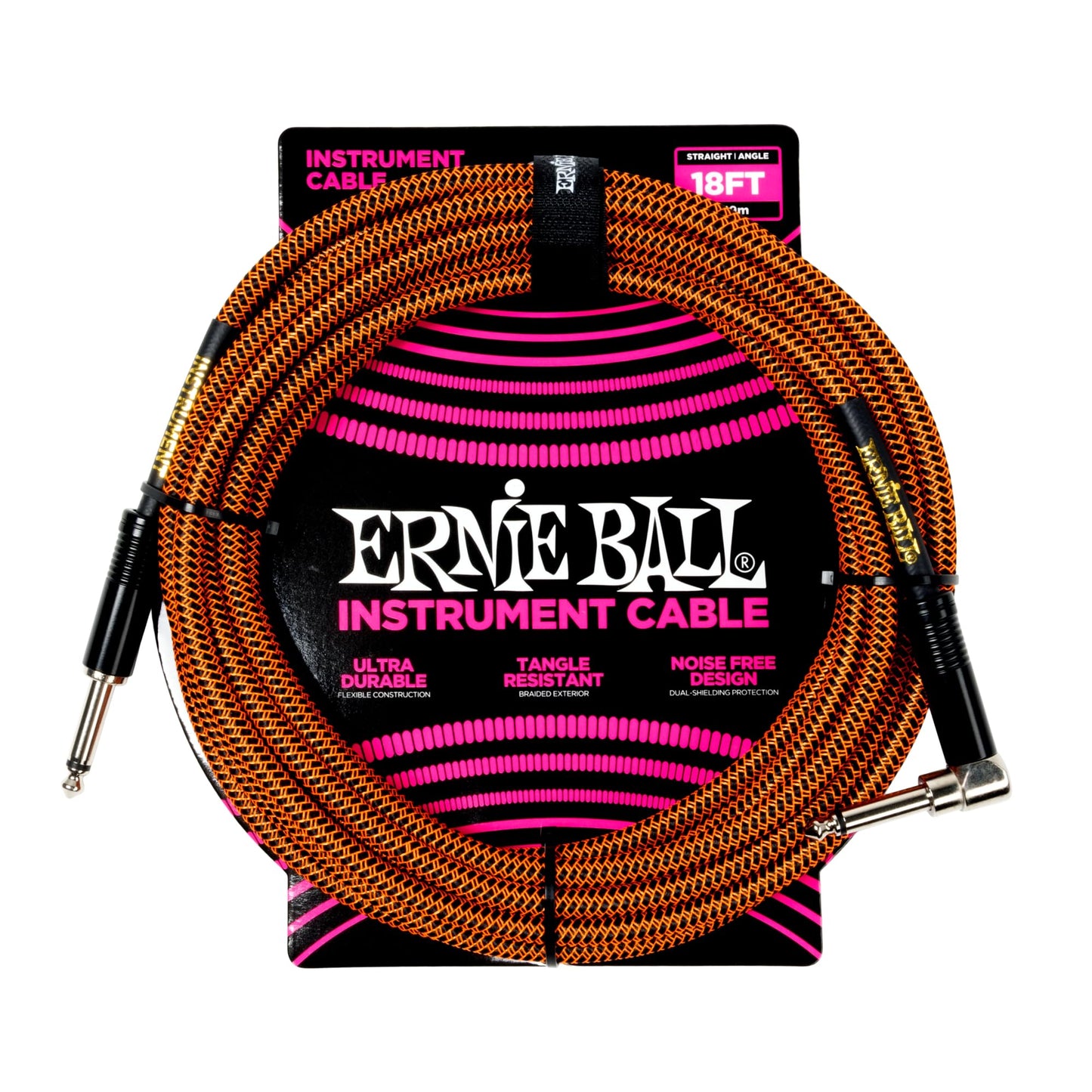 Ernie Ball Braided Instrument Cable Straight/Angle 18ft - Pumpkin Pie