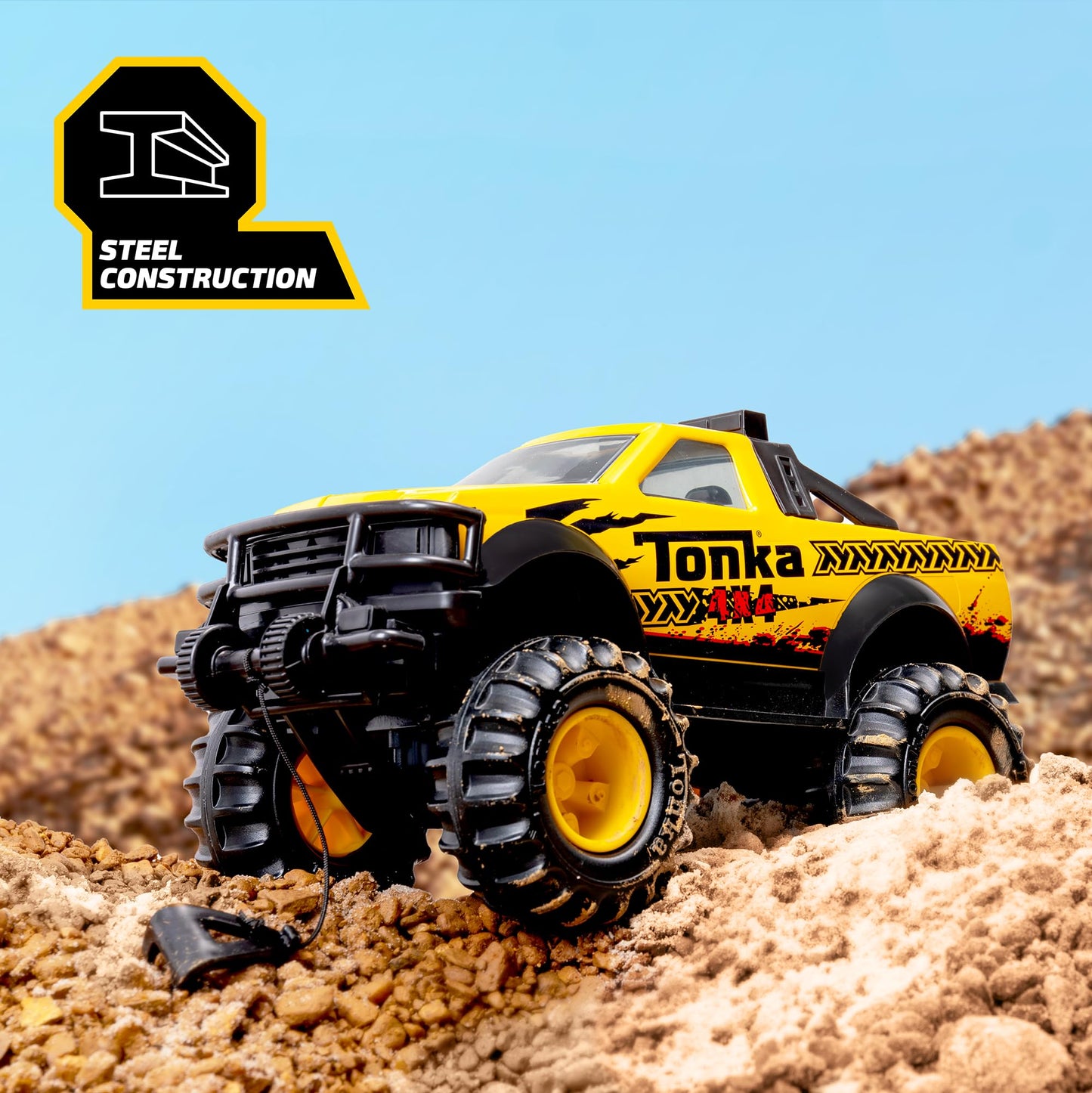 Tonka Steel Classics, Classic 4x4 Pickup Truck – Made with Steel and Sturdy Plastic, Yellow Friction Powered, Boys and Girls, Toddlers Ages 3+, Big Construction Vehicle, Birthday Gift, Holiday