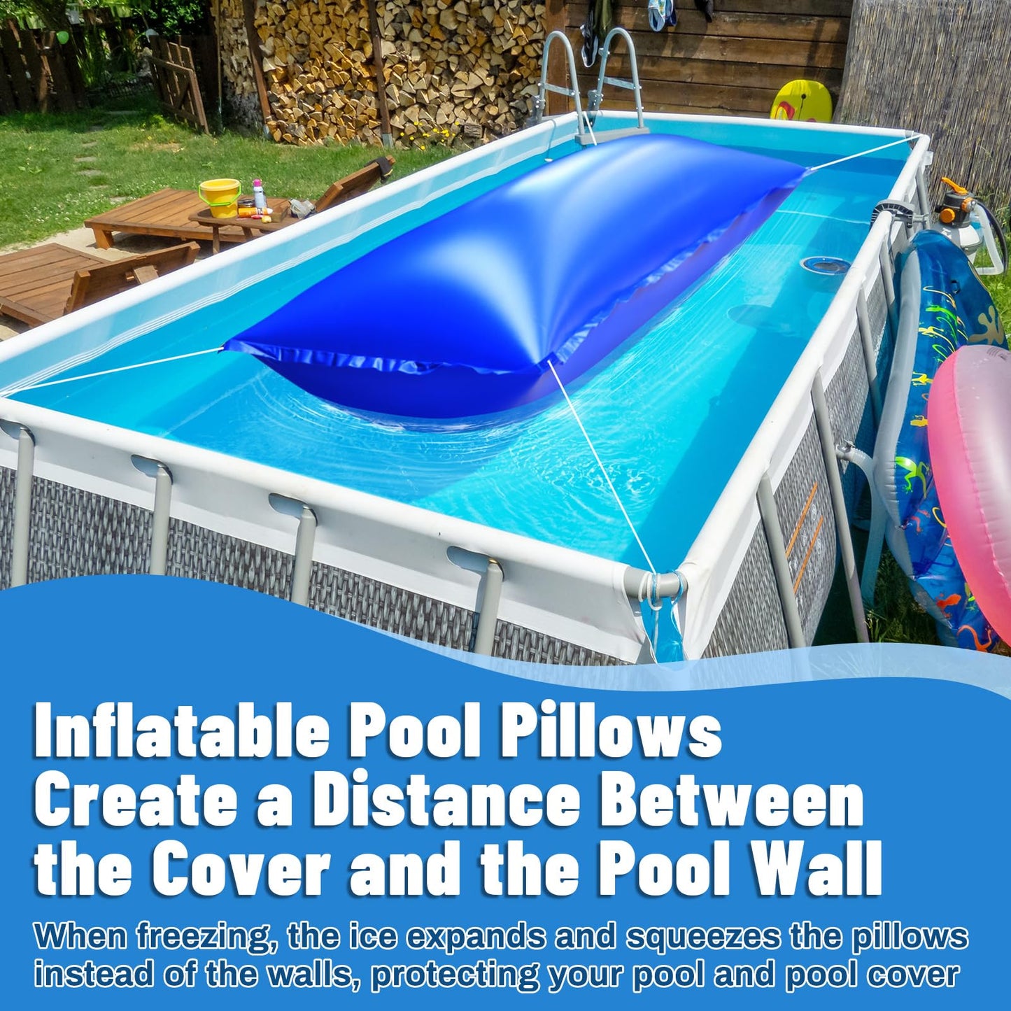 4x12 Ft Pool Pillows for Above Ground Pools, 0.6mm Thick Pool Pillows for Closing Winter, Large Air Pool Cover Pillow Kit for Winterizing with Ropes, Inflatable Cold Resistant Swimming Pool Pillow