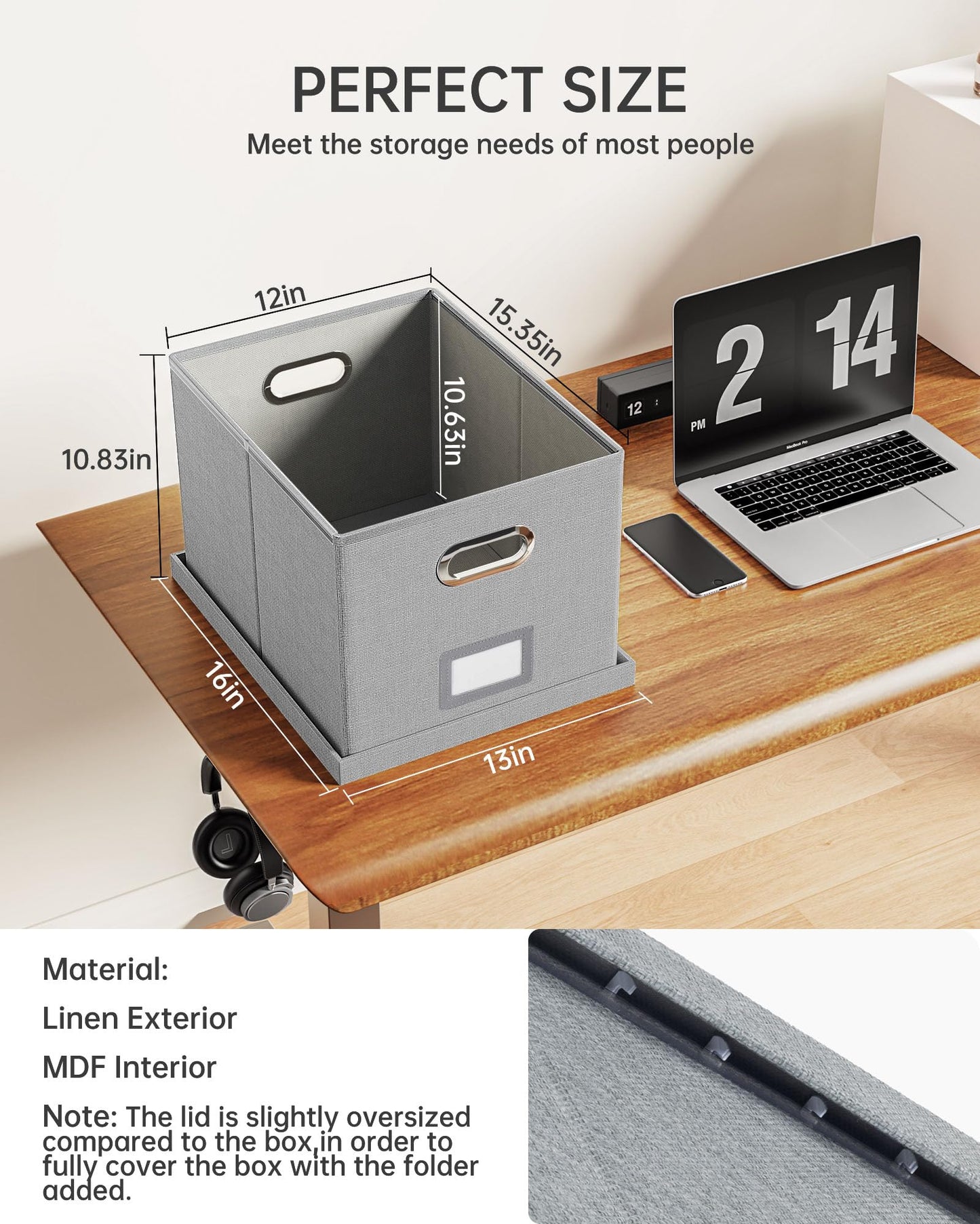 Oterri File Boxes with Lids 2 Pack, Letter Legal Size Filing Boxes, File Organizer Storage Cabinet for Hanging File Folders, Bankers Boxes for Home Office School (2 Packs, Gray)