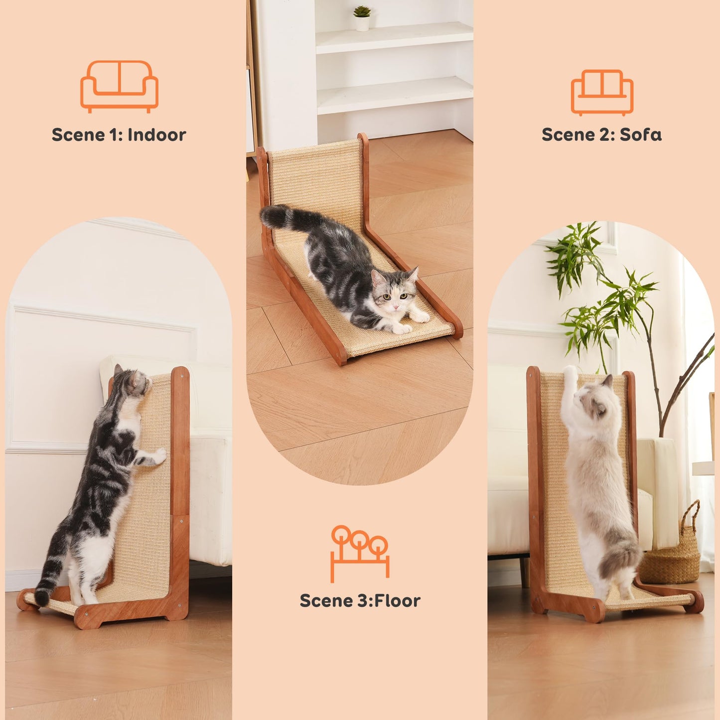 Cat Scratching Post for Indoor Cats, Solid Wood Frame Natural Sisal L Shape Cat Scratch Pad, Vertical Cat Scratcher,Cat Scratching Board Cat Scratch Post,Perfect Cat Furniture
