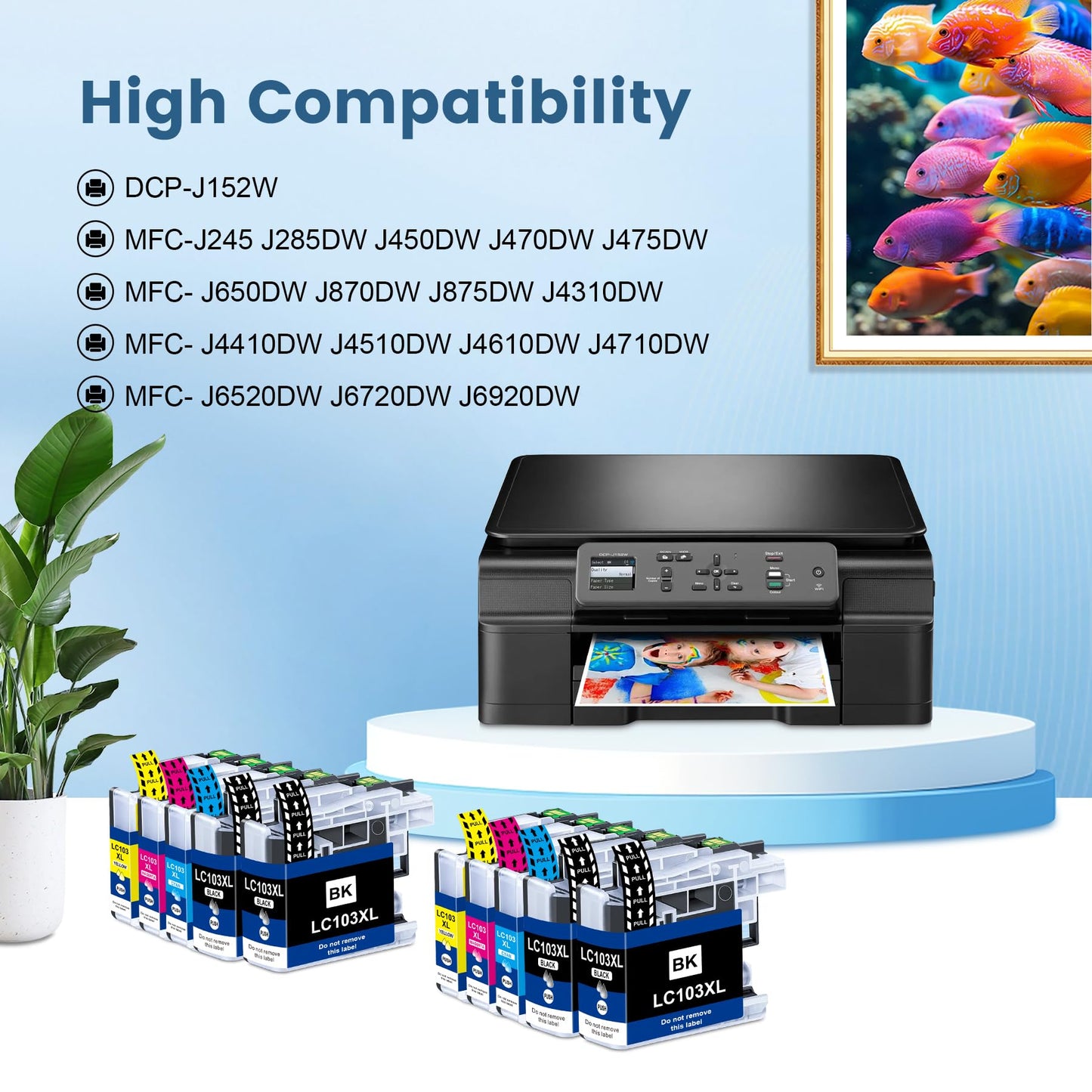 Compatible LC103 Ink Cartridges Combo Pack High Yield Replacement for Brother LC103 103XL Ink Cartridges for DCP-J152W MFC-J245 J285DW J450DW J470DW J475DW Printer (10-Pack, 4BK/2C/2M/2Y)