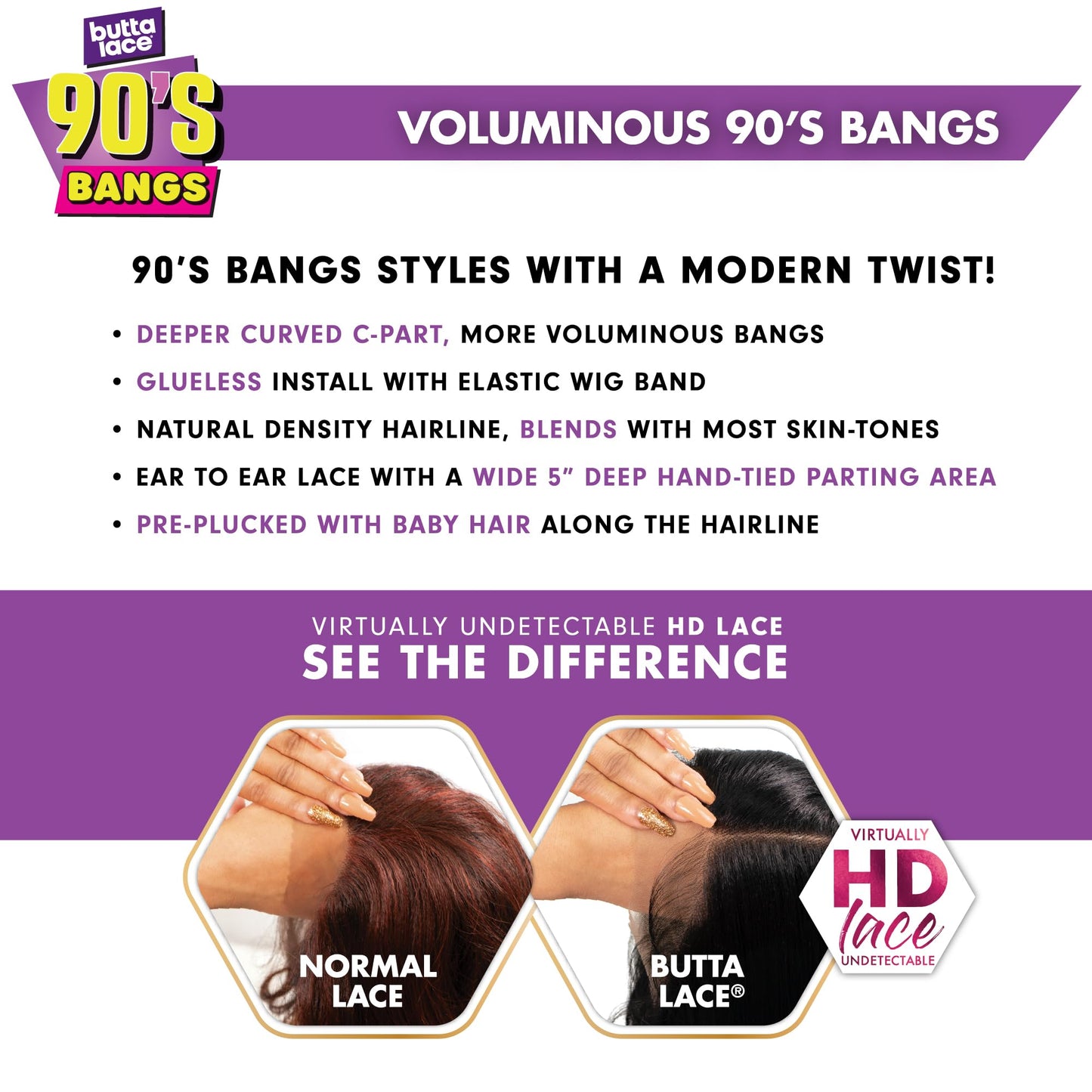 Sensationnel Butta 90sbangs lace wigs - butta lace 90s bangs unit 909 glueless wide deep part synthetic preplucked hairline HD lace - Butta 90s bangs unit 909 (1 JETBLACK)