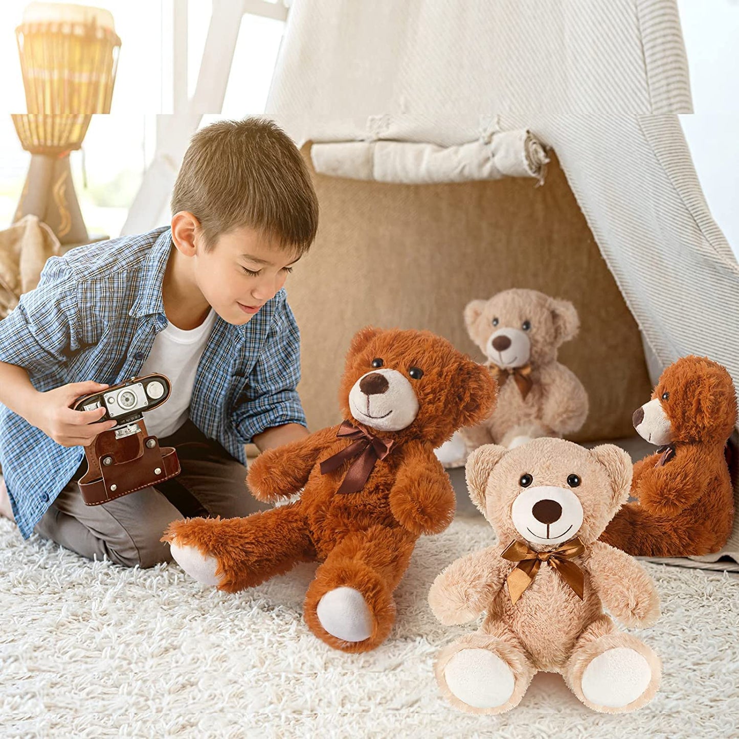 4 Packs 14 Inches Bears Plush Stuffed Animals Cute Soft Stuffed Bear Bulk for Girls Boys Girlfriend Gifts (Light Brown, Dark Brown)