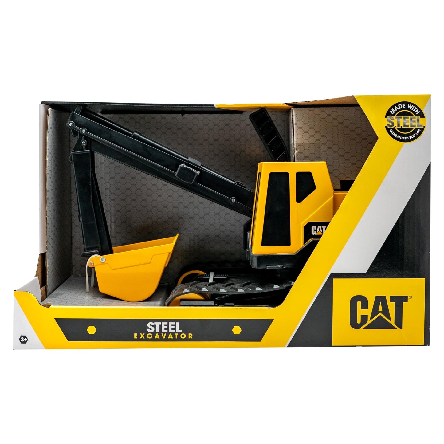 Cat Construction Toys, Steel Excavator 20" - Real Steel Body, Working Metal Bucket & Treads, Ergonomic Handles, Heavy-Duty Construction Vehicle for Indoor/Outdoor Play, Kids Ages 3 +